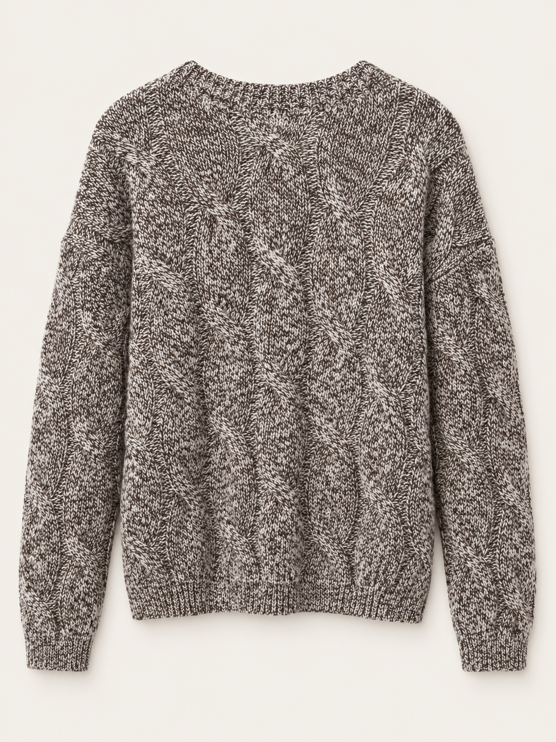 Heather Coffee wool marled cable crewneck back
