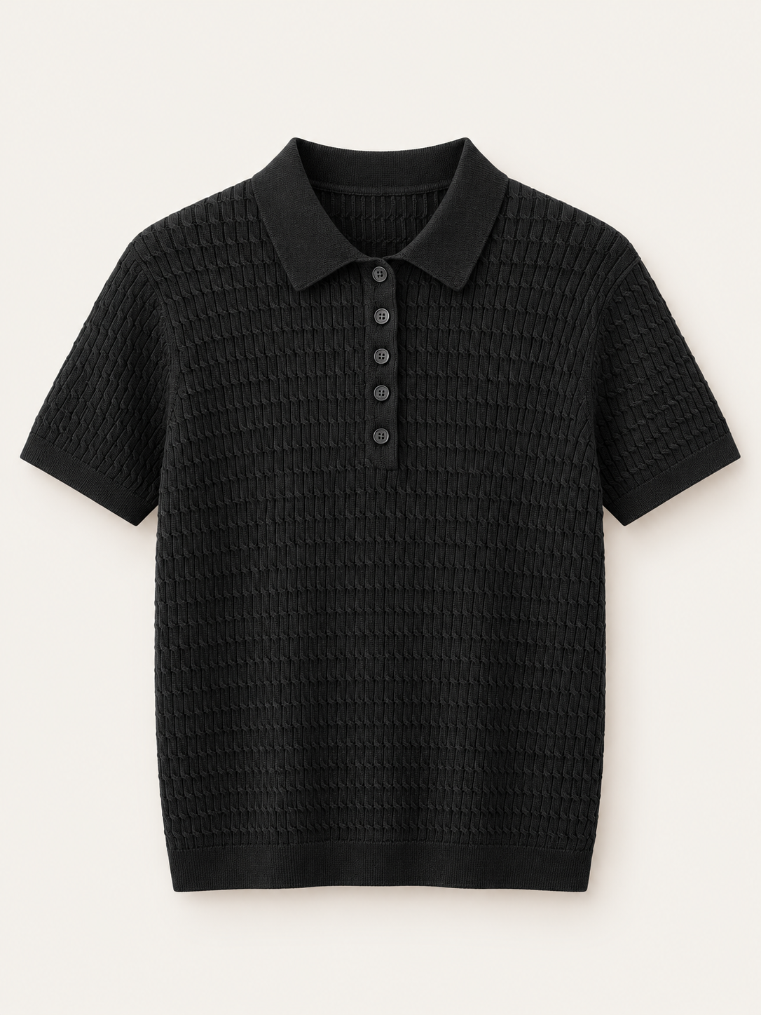 Black cotton-cashmere textured polo front