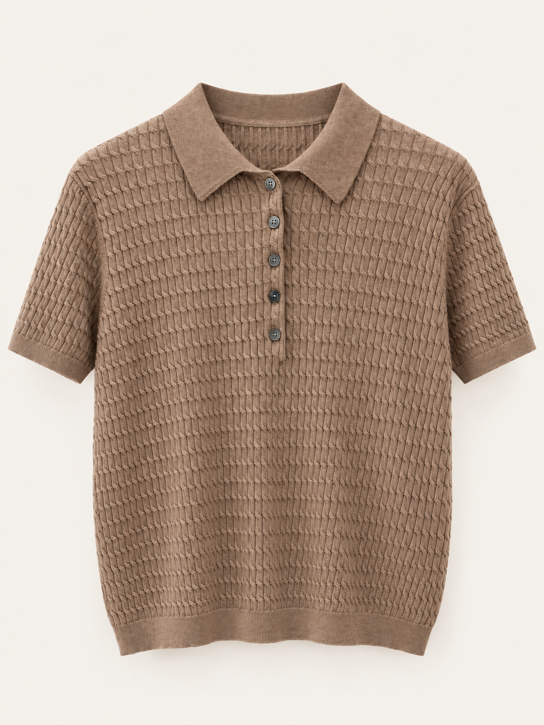 Light Brown cotton-cashmere textured polo front