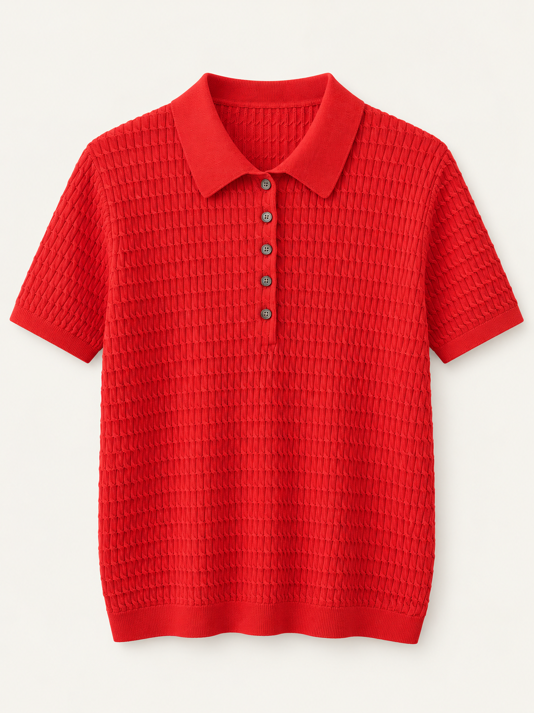 Red cotton-cashmere textured polo front