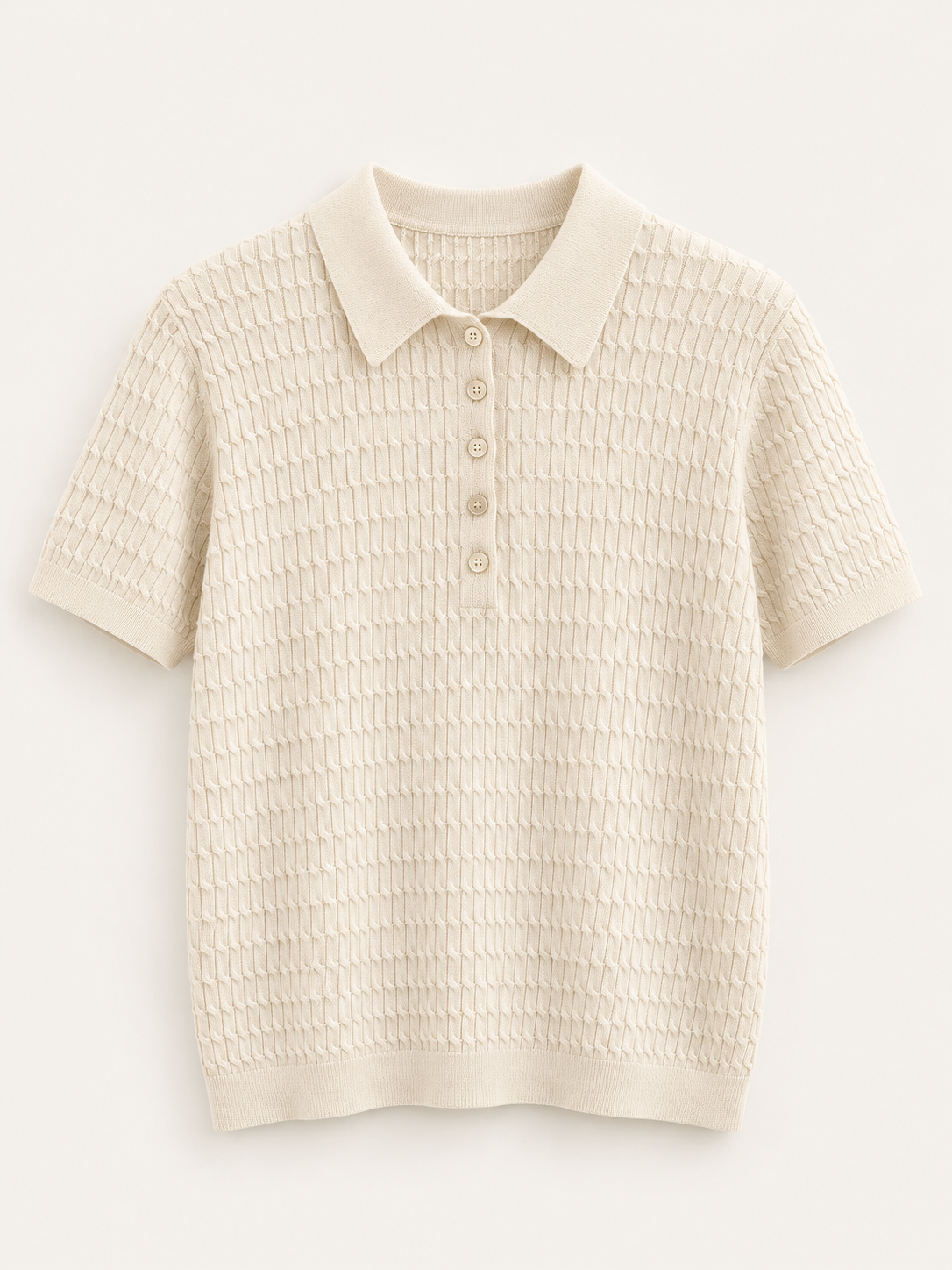 Natural White cotton-cashmere textured polo front