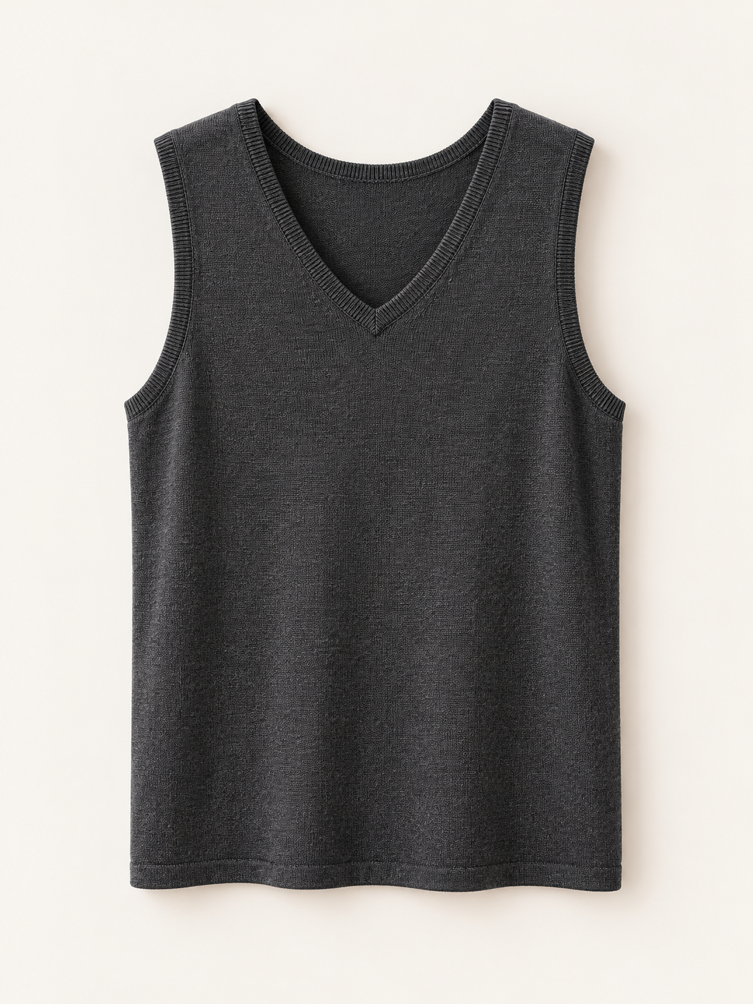 Dark Heather Gray cotton-cashmere v-neck tank front