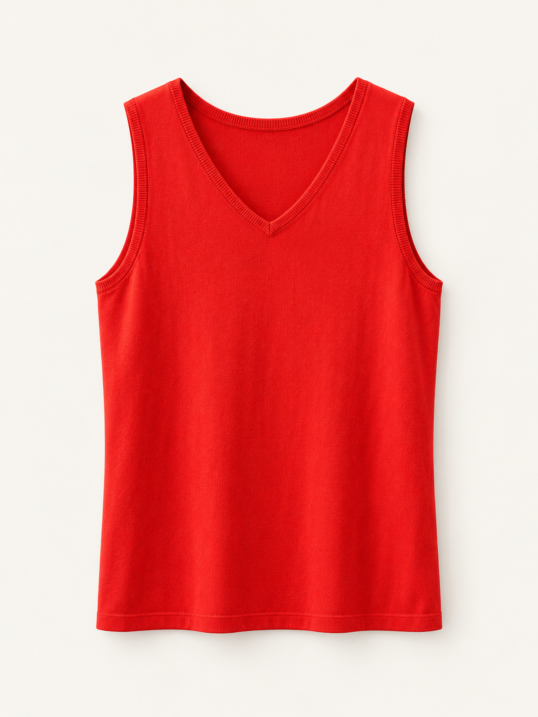 Red cotton-cashmere v-neck tank front