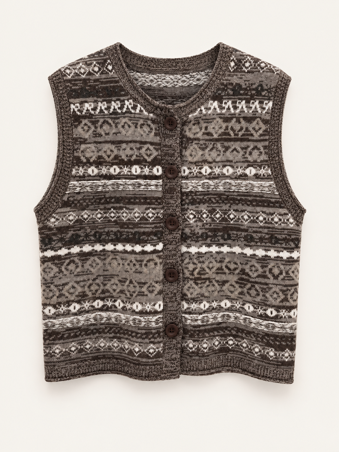 Brown Multi wool-cashmere fair isle button vest front