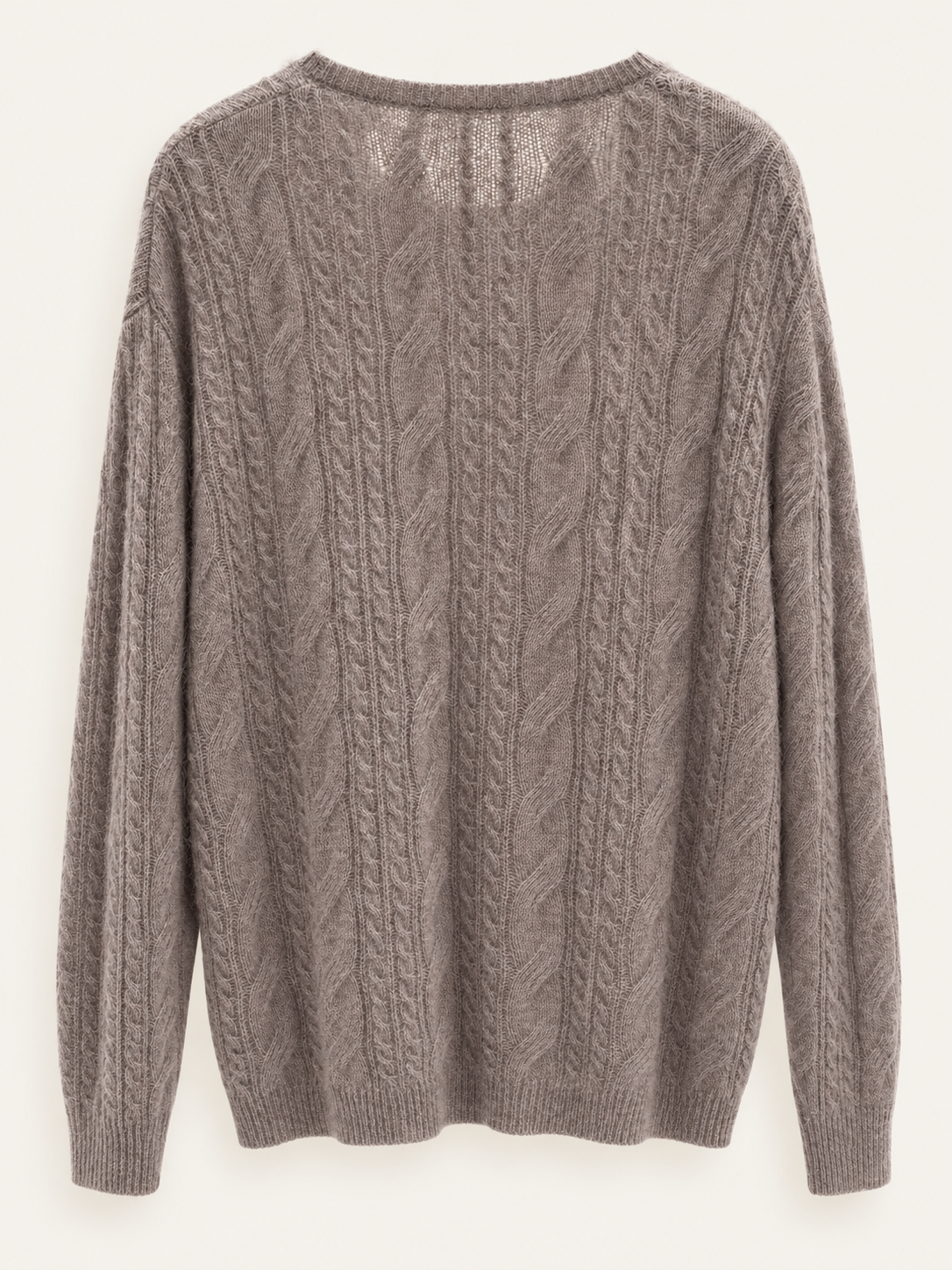 Clay wool-alpaca blend cable crewneck back