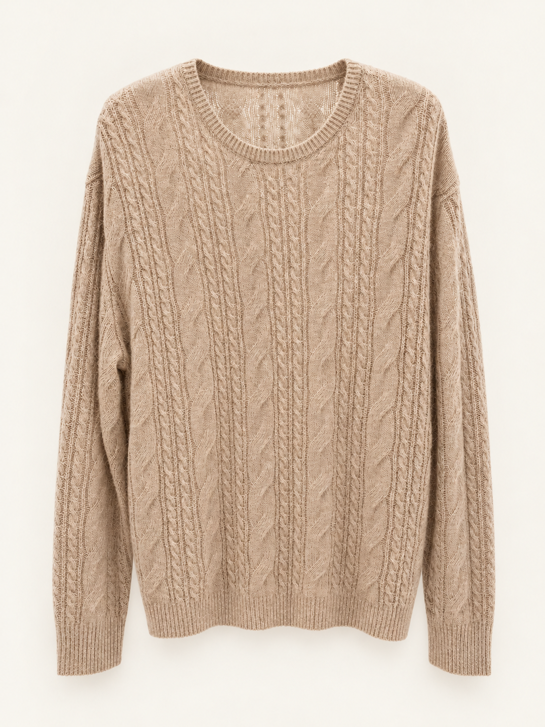 Alpaca Beige wool-alpaca blend cable crewneck front