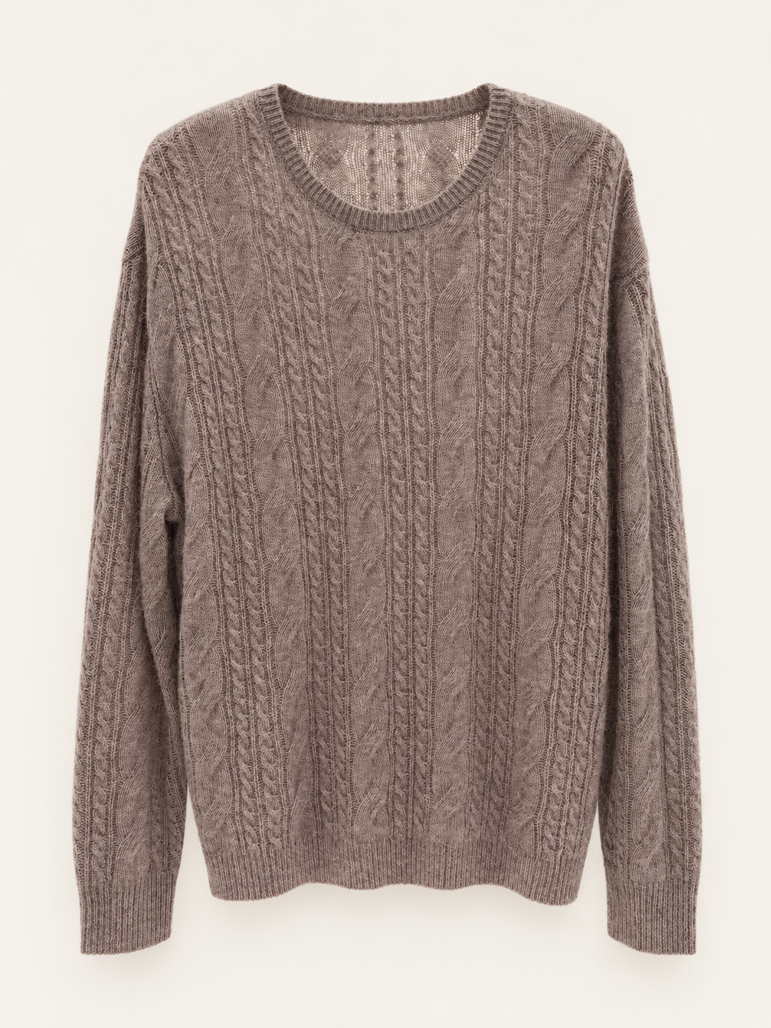 Clay wool-alpaca blend cable crewneck front