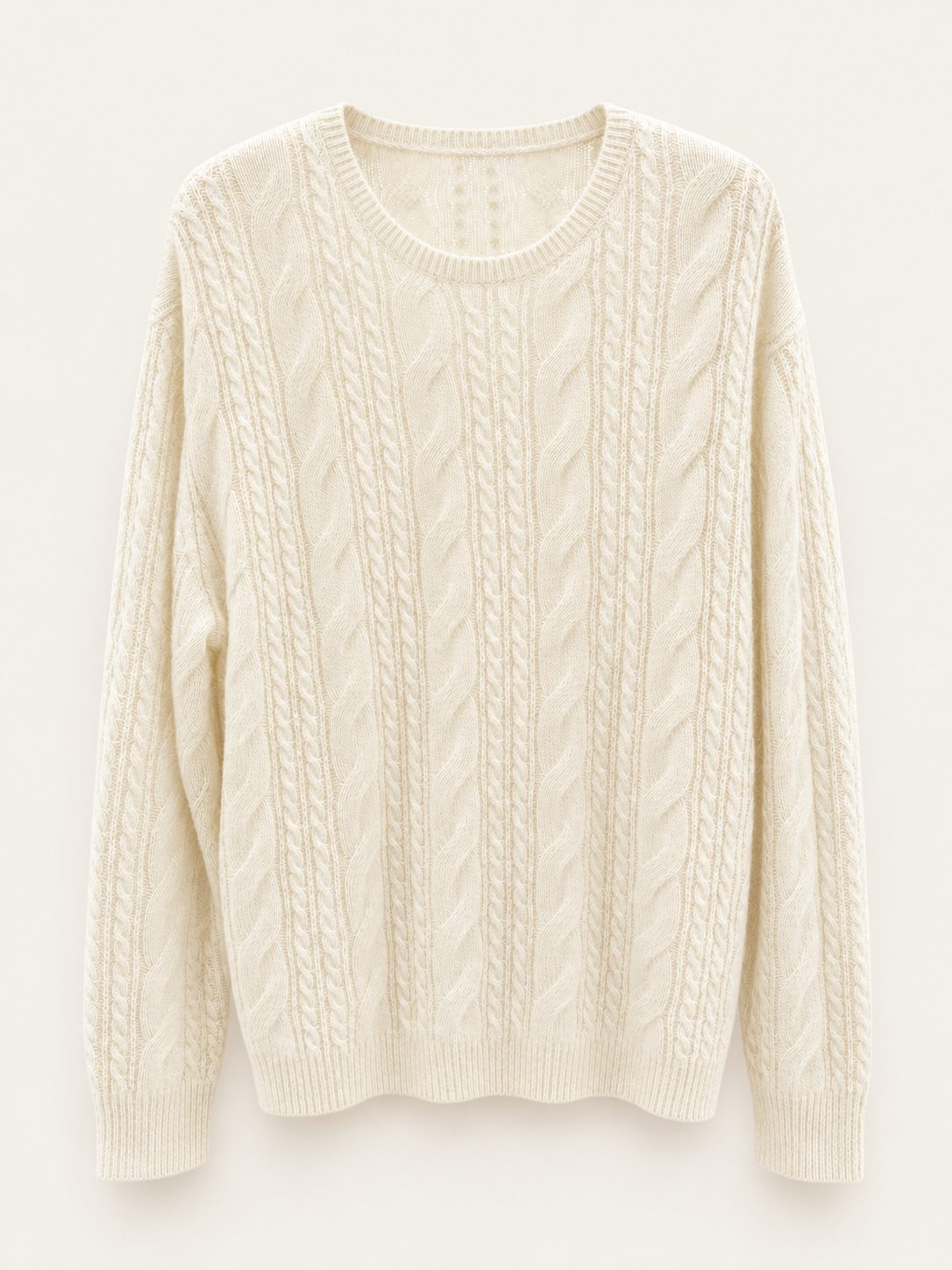 Moonlight White wool-alpaca blend cable crewneck front