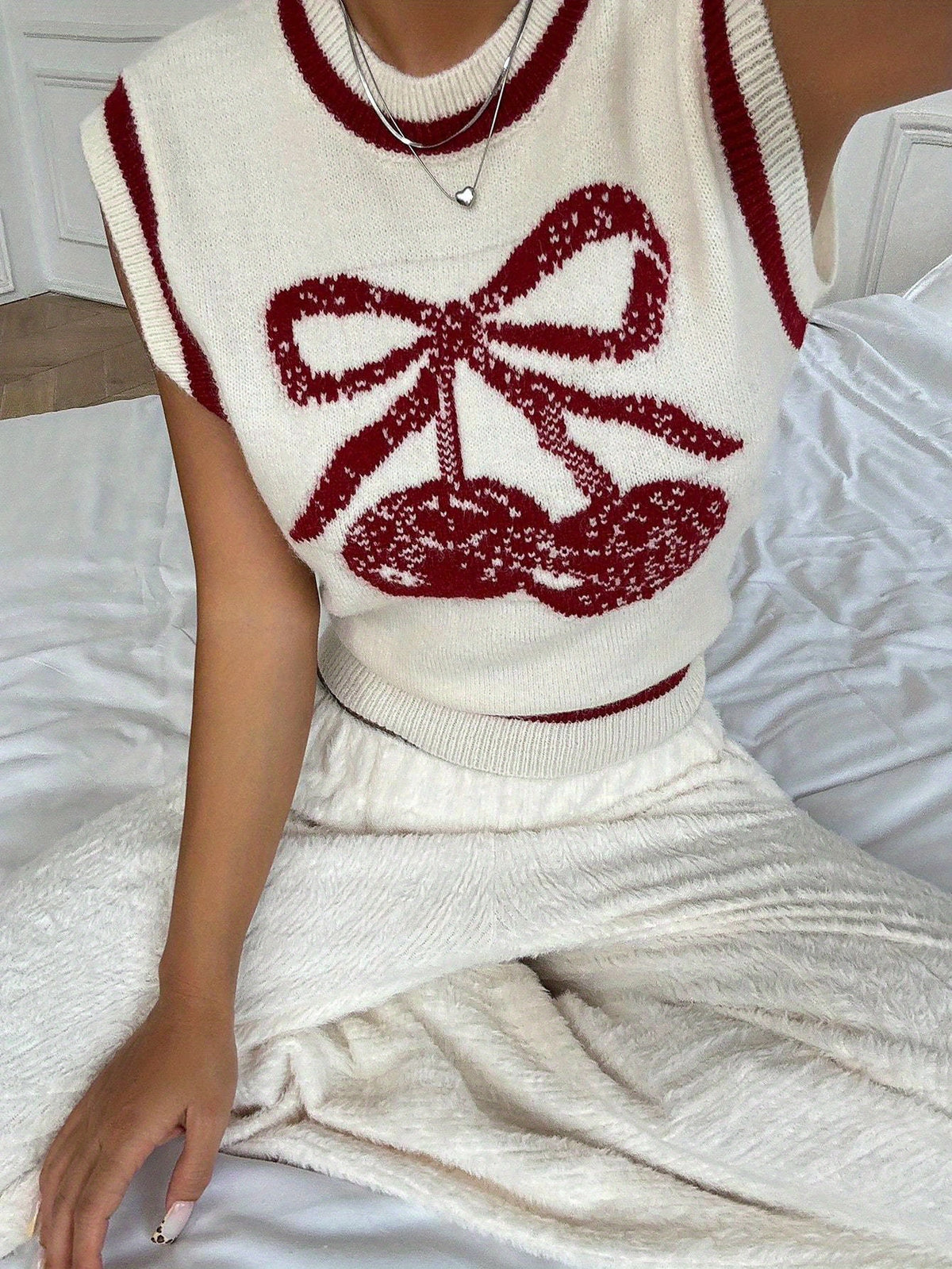 Cherry Bow Intarsia Knit Tank