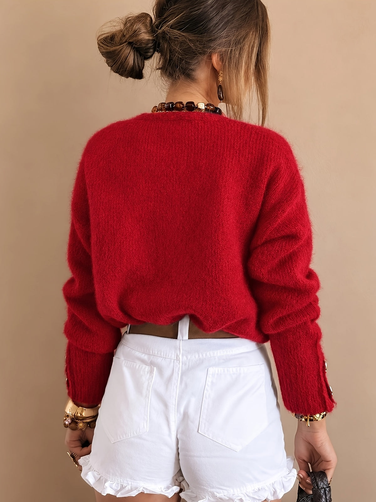 Heart Button Fuzzy Cardigan