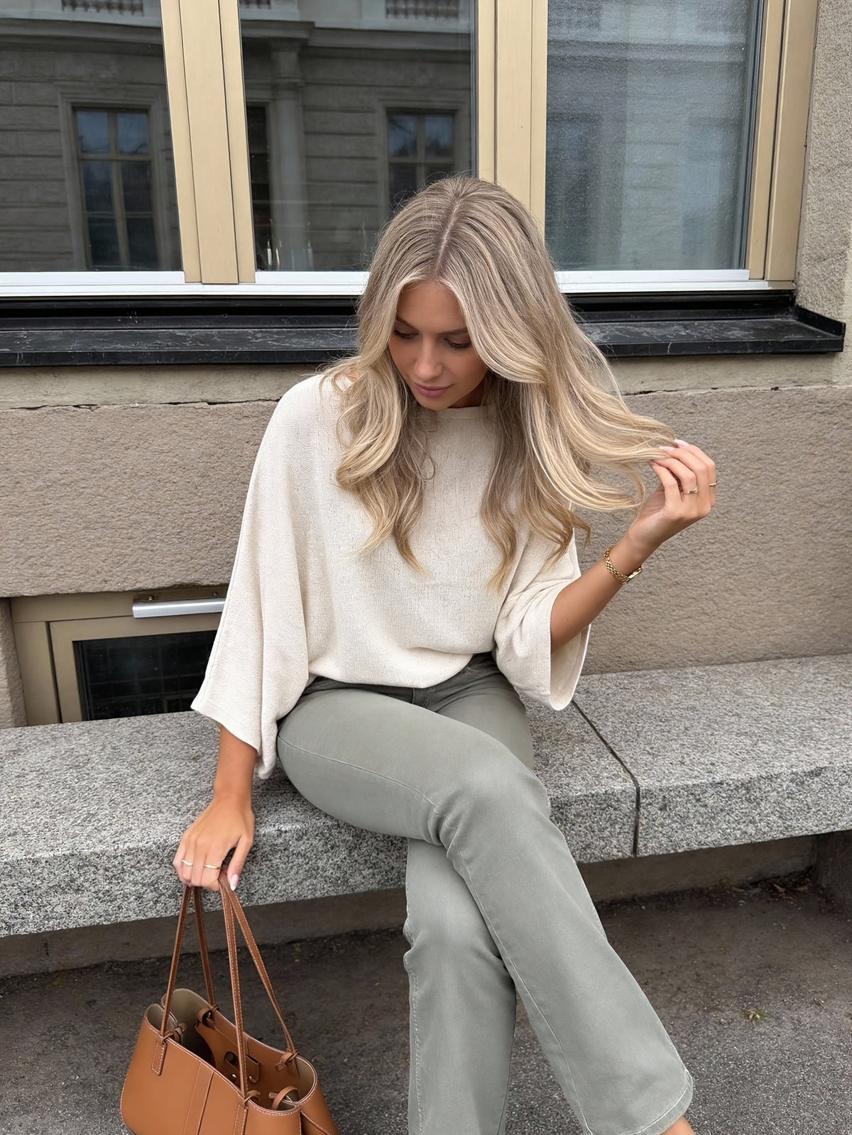 Boat Neck Batwing Sleeve Knit Top