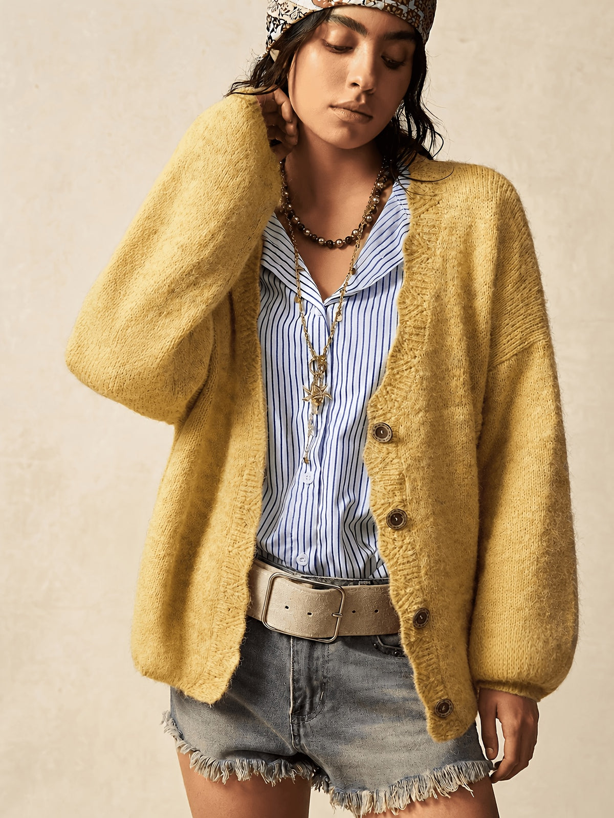Relaxed V-Neck Button Cardigan