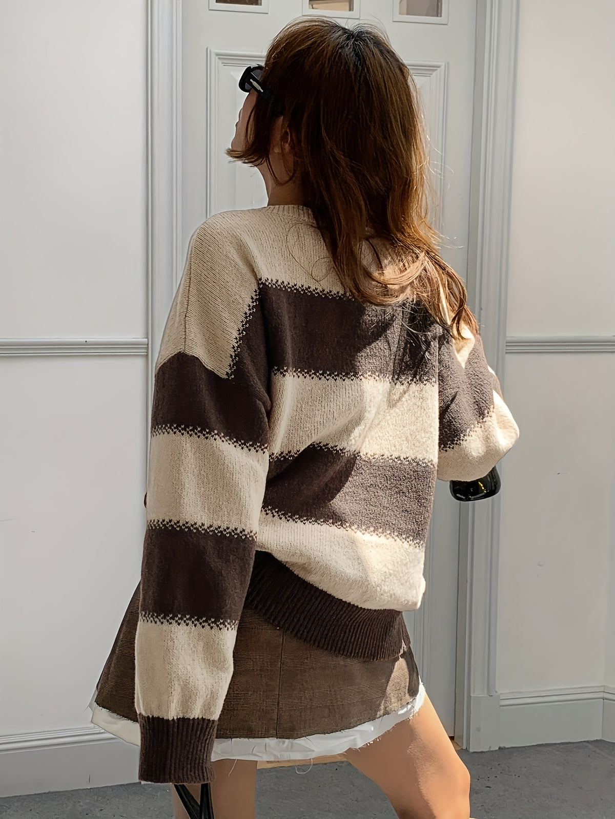 Wide Stripe Relaxed Crew Neck Sweater
