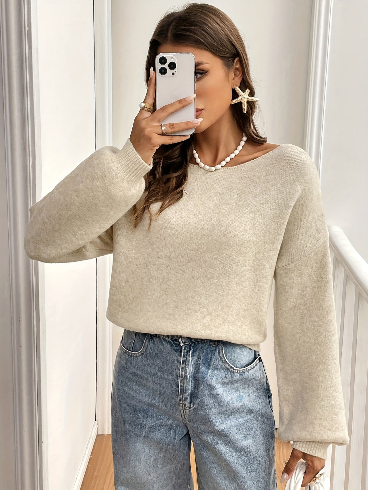Bow Back Boat Neck Sweater