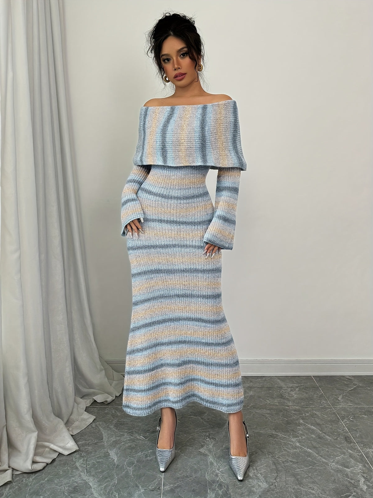 Off Shoulder Striped Top & Maxi Skirt Set