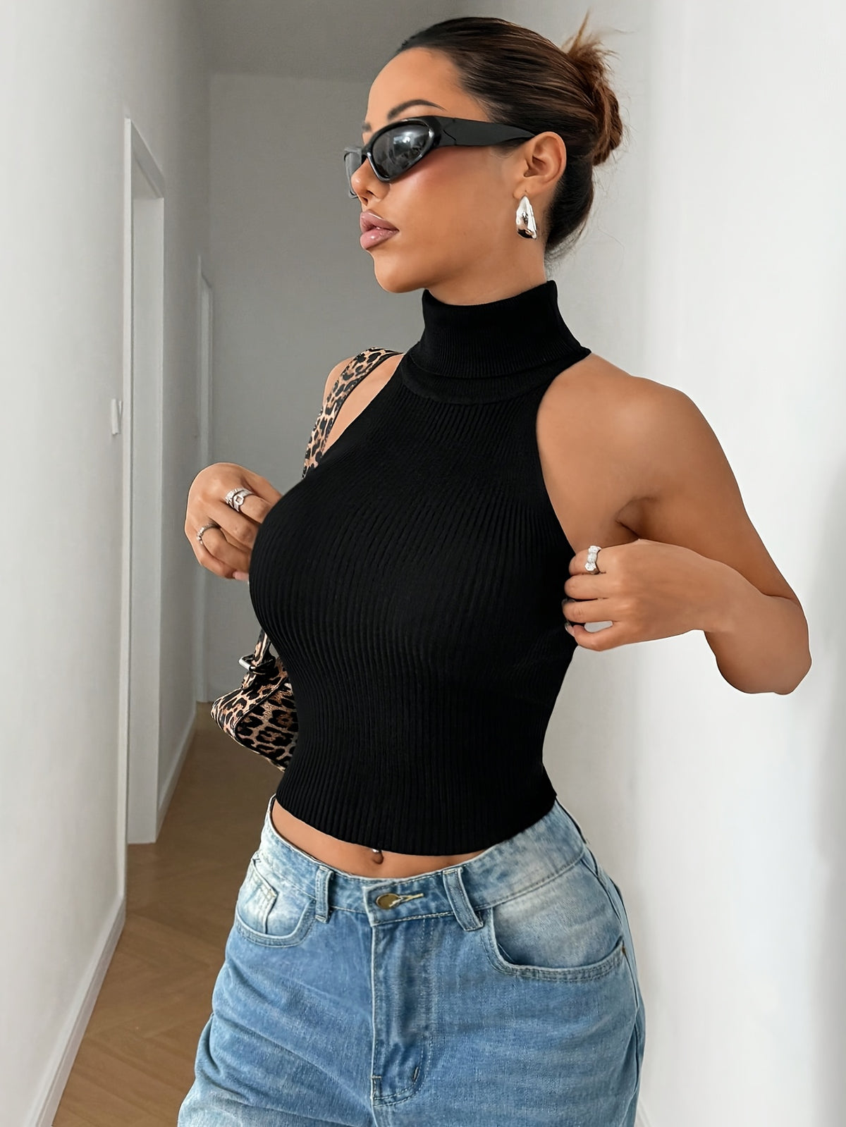 High Neck Ribbed Knit Tank