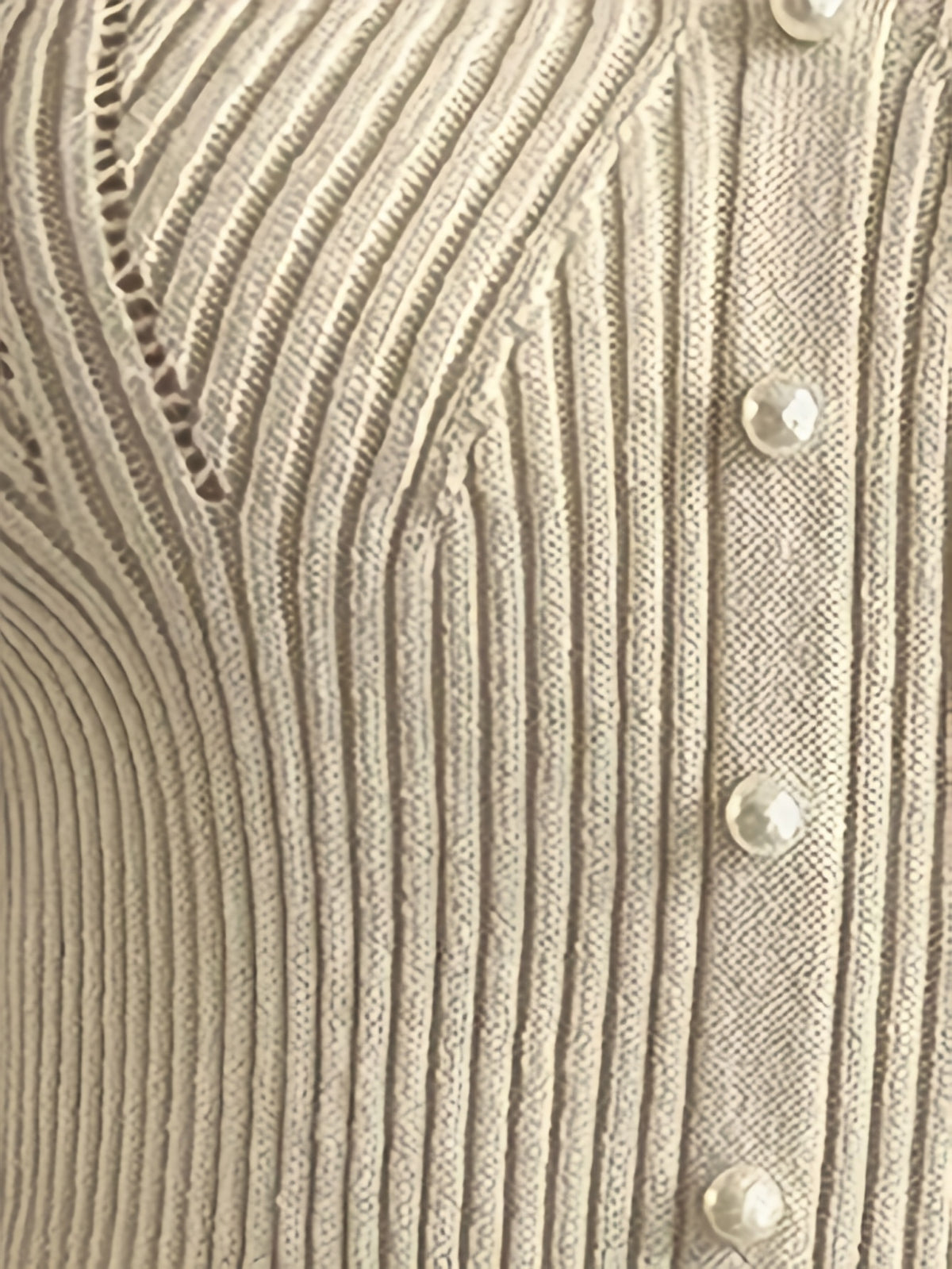 Lace Cuff Pearl Button V-Neck Sweater