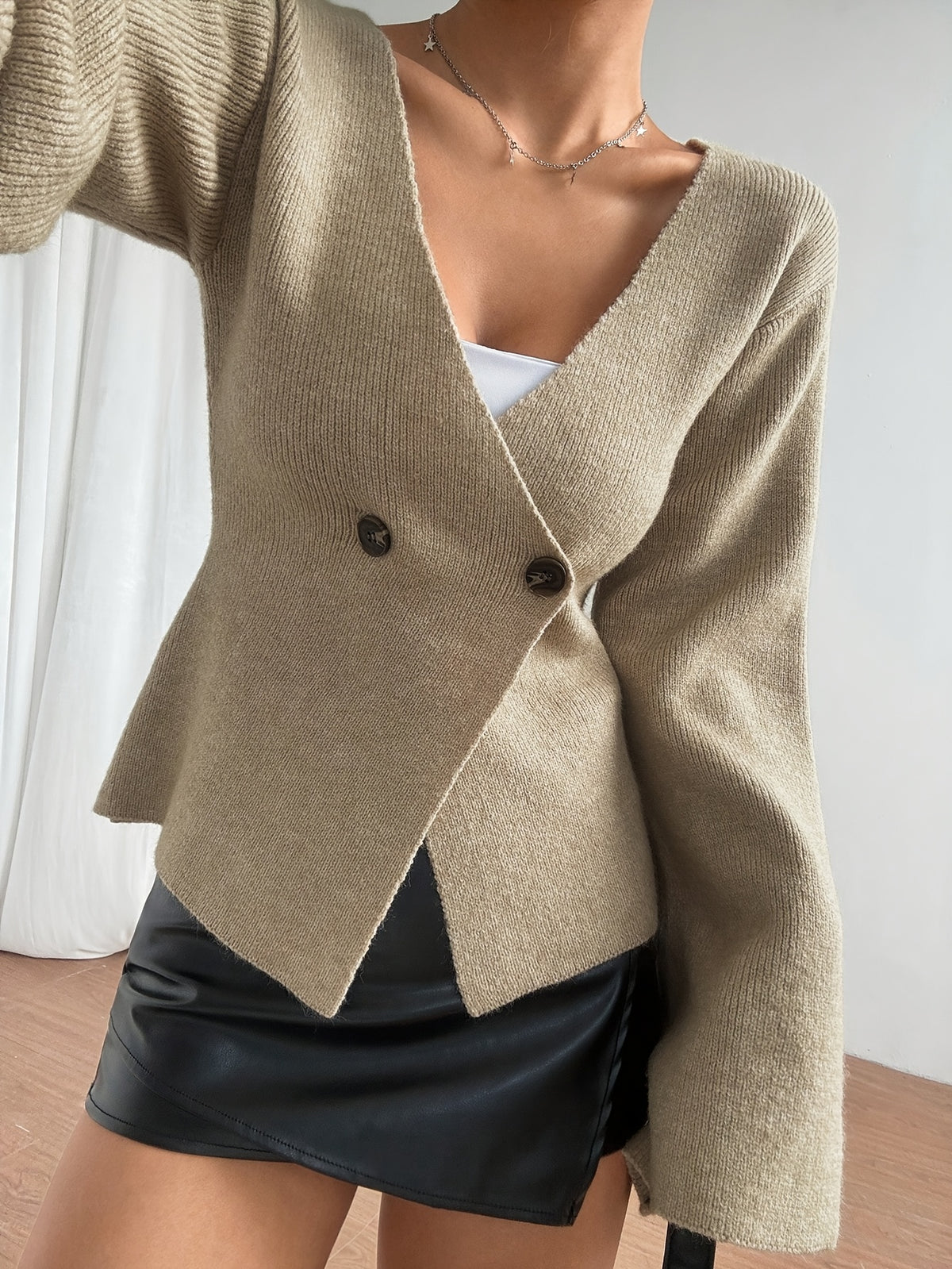 Double Button Flare Sleeve Cardigan