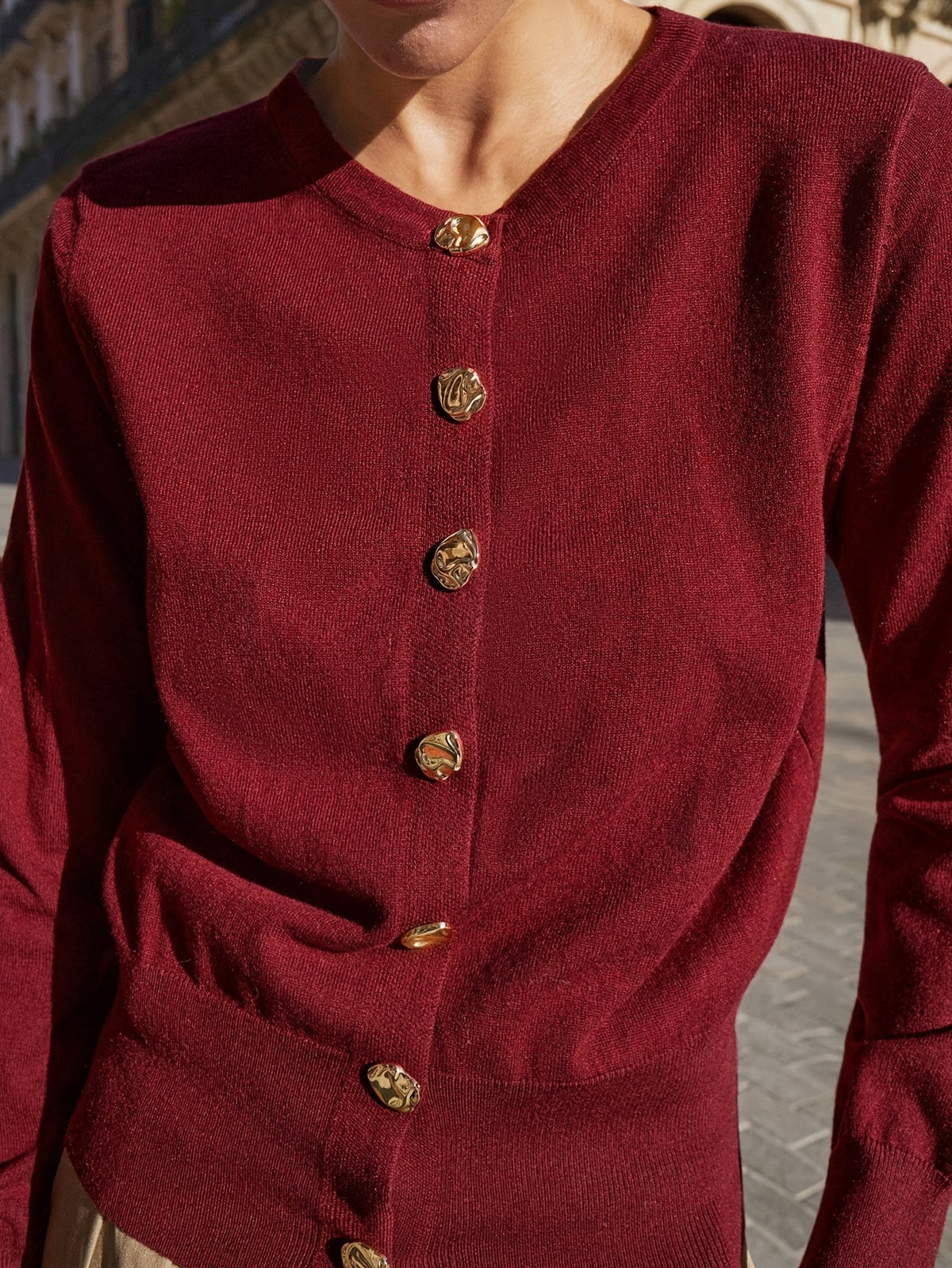Sculpted Gold Button Fitted Cardigan