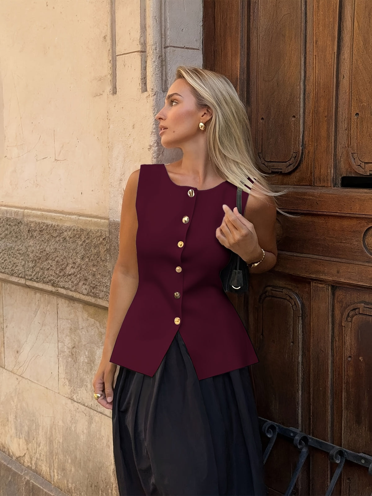 Gold Button Sleeveless Knit Top