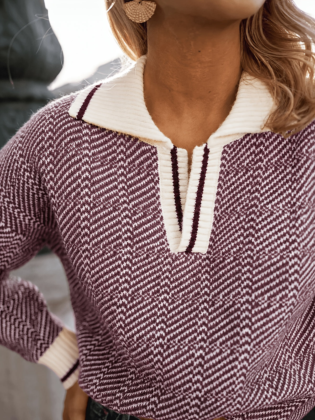 Herringbone Polo Collar Sweater