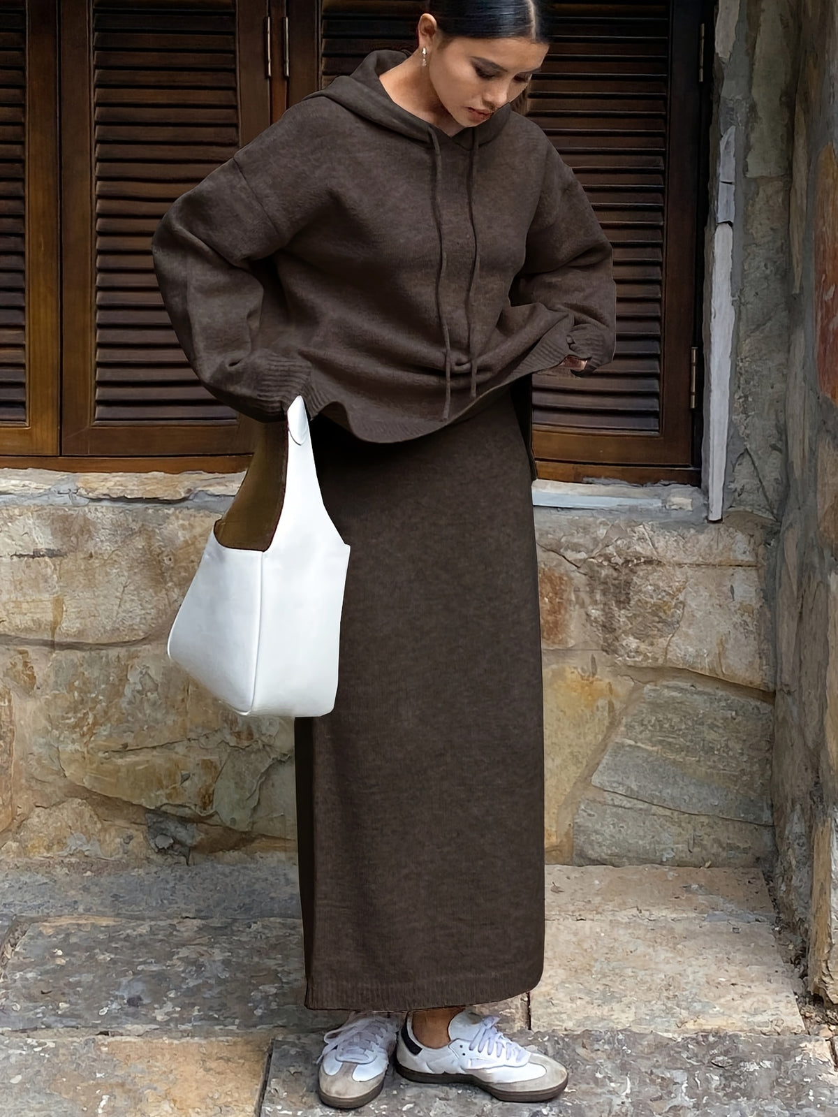 Hooded Sweater & Maxi Skirt Set