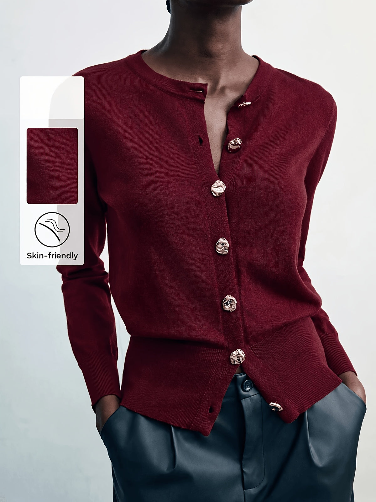 Sculpted Gold Button Fitted Cardigan