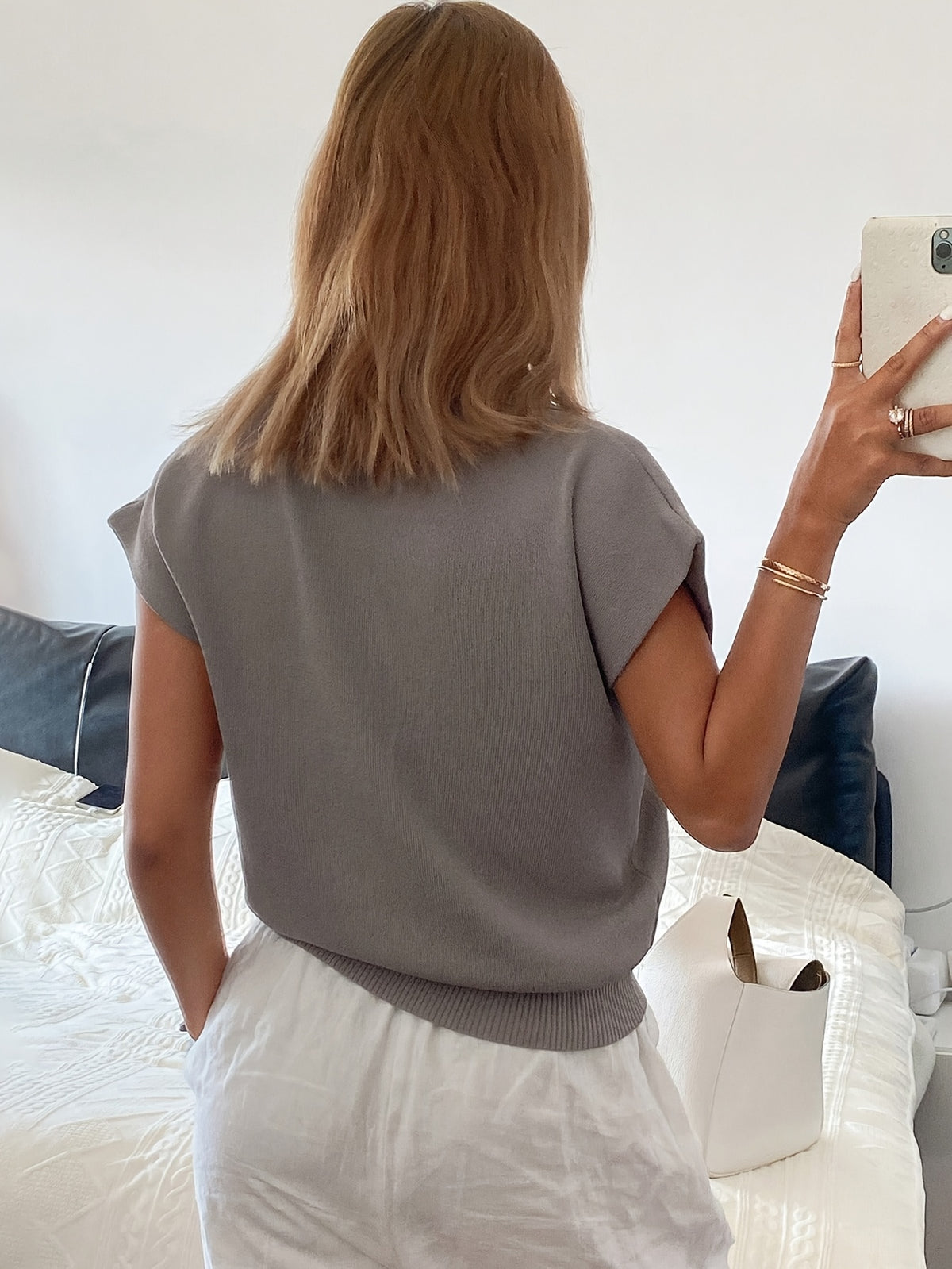 Polo Collar Short Sleeve Knit Top - JOYSONS