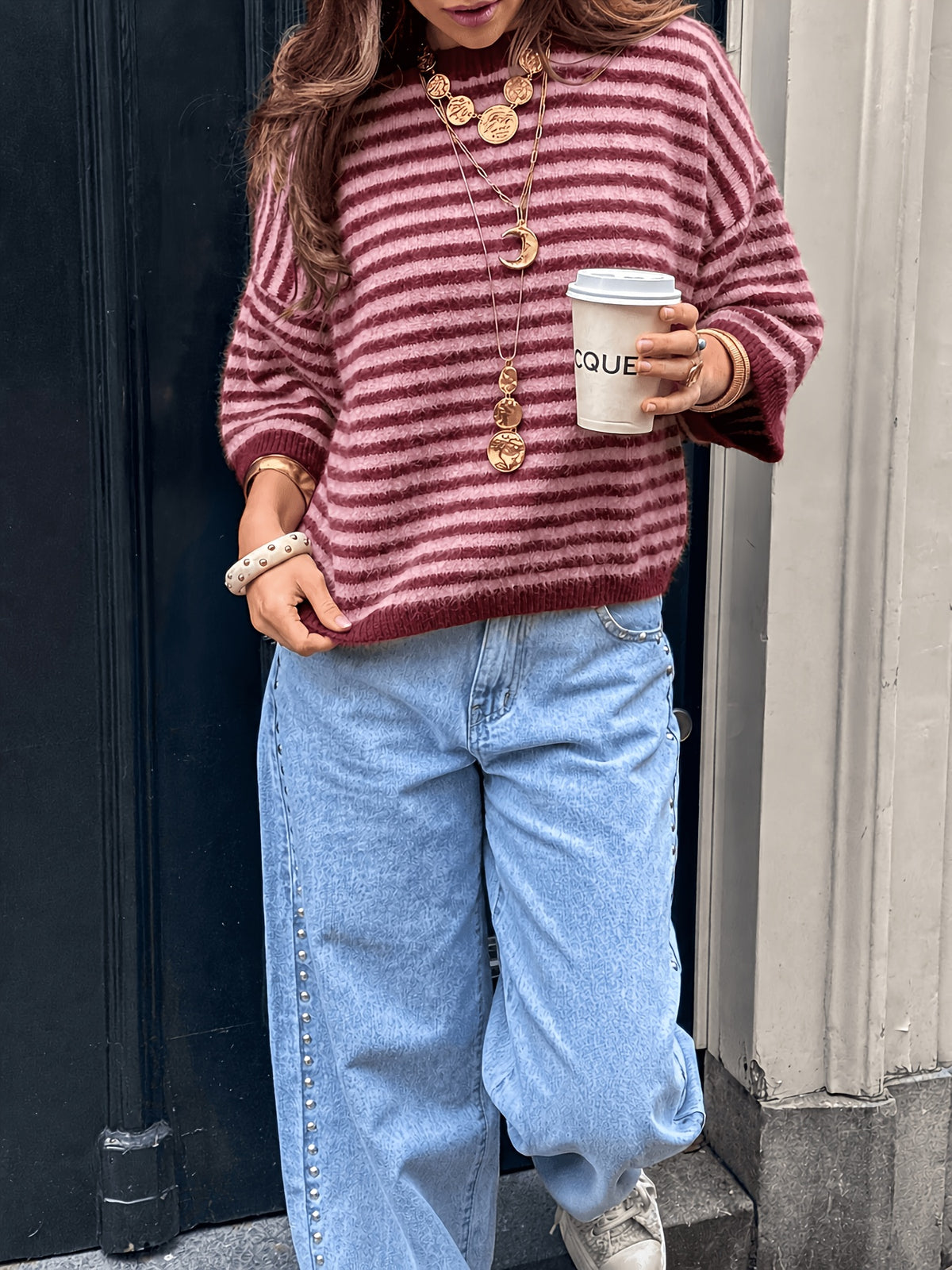 Striped Three Quarter Sleeve Sweater