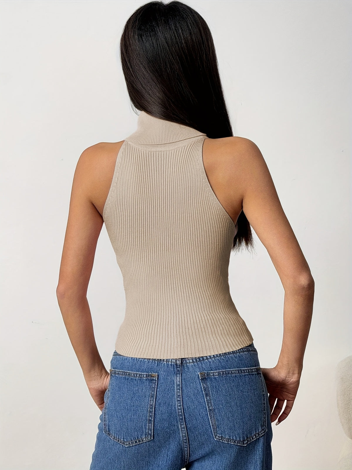 High Neck Ribbed Knit Tank