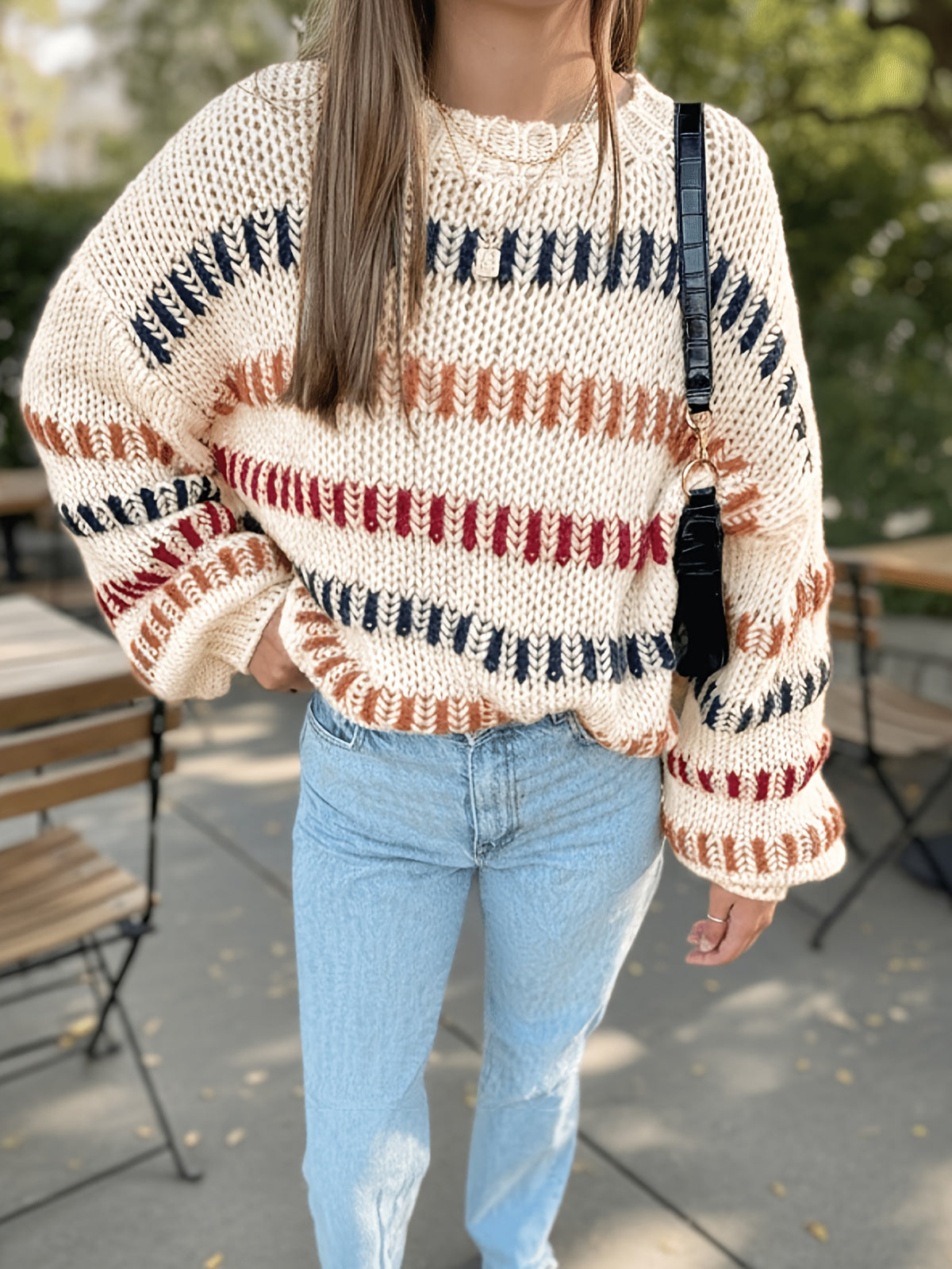Colorful Stripe Oversized Sweater - JOYSONS