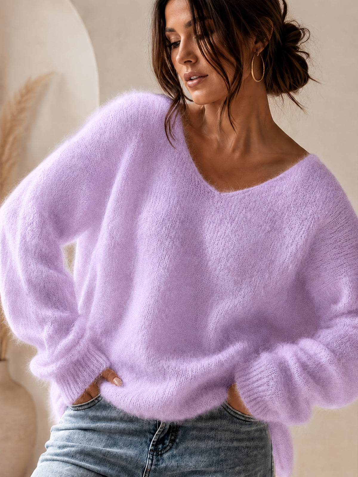 Everyday V-Neck Sweater in Violet