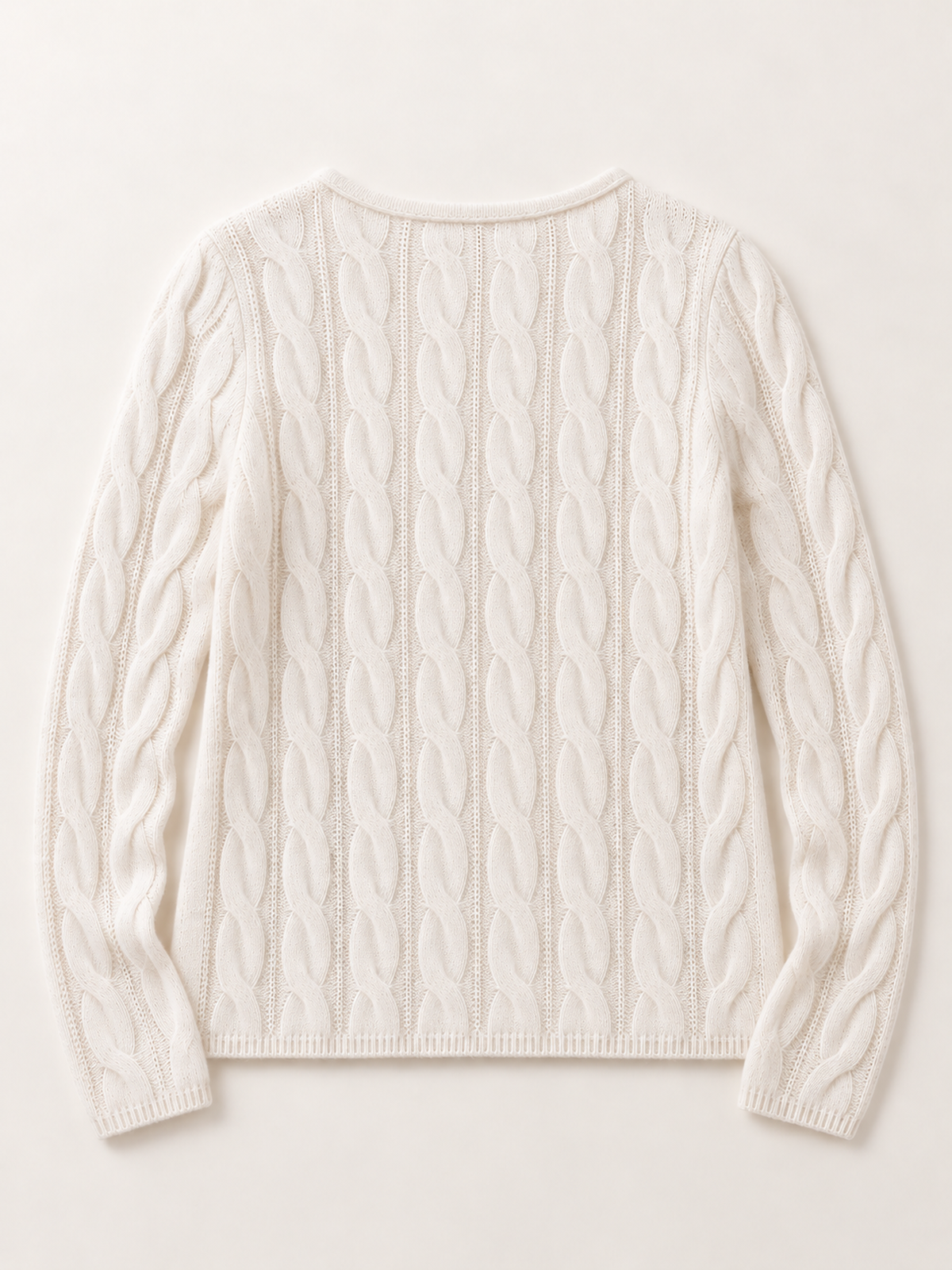 Cashmere Cable-Knit Cardigan in White, flat back view