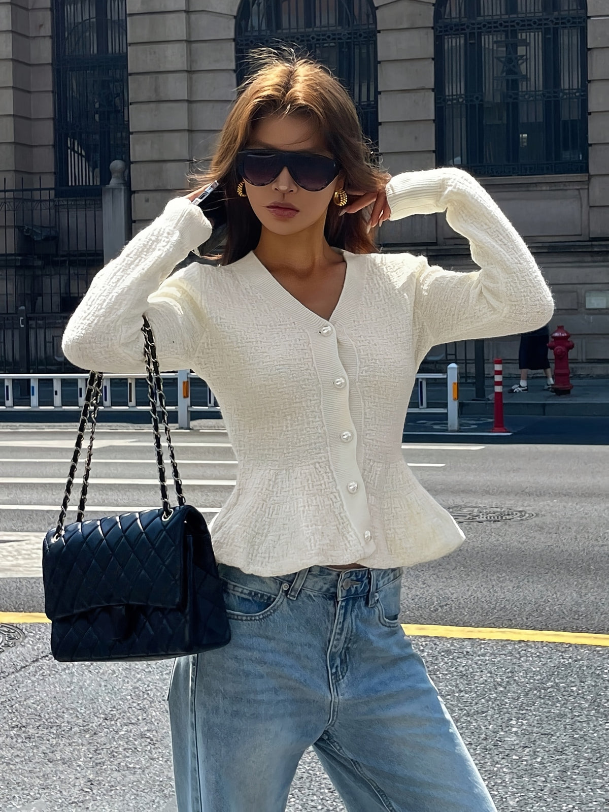 Pearl Button Peplum Cardigan