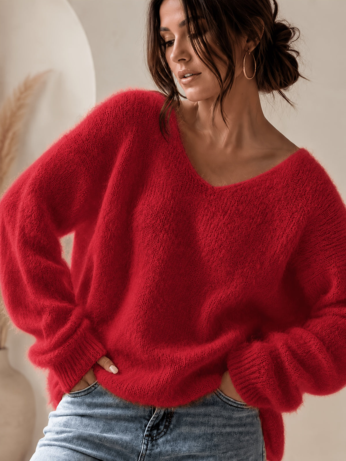 Everyday V-Neck Sweater in Red