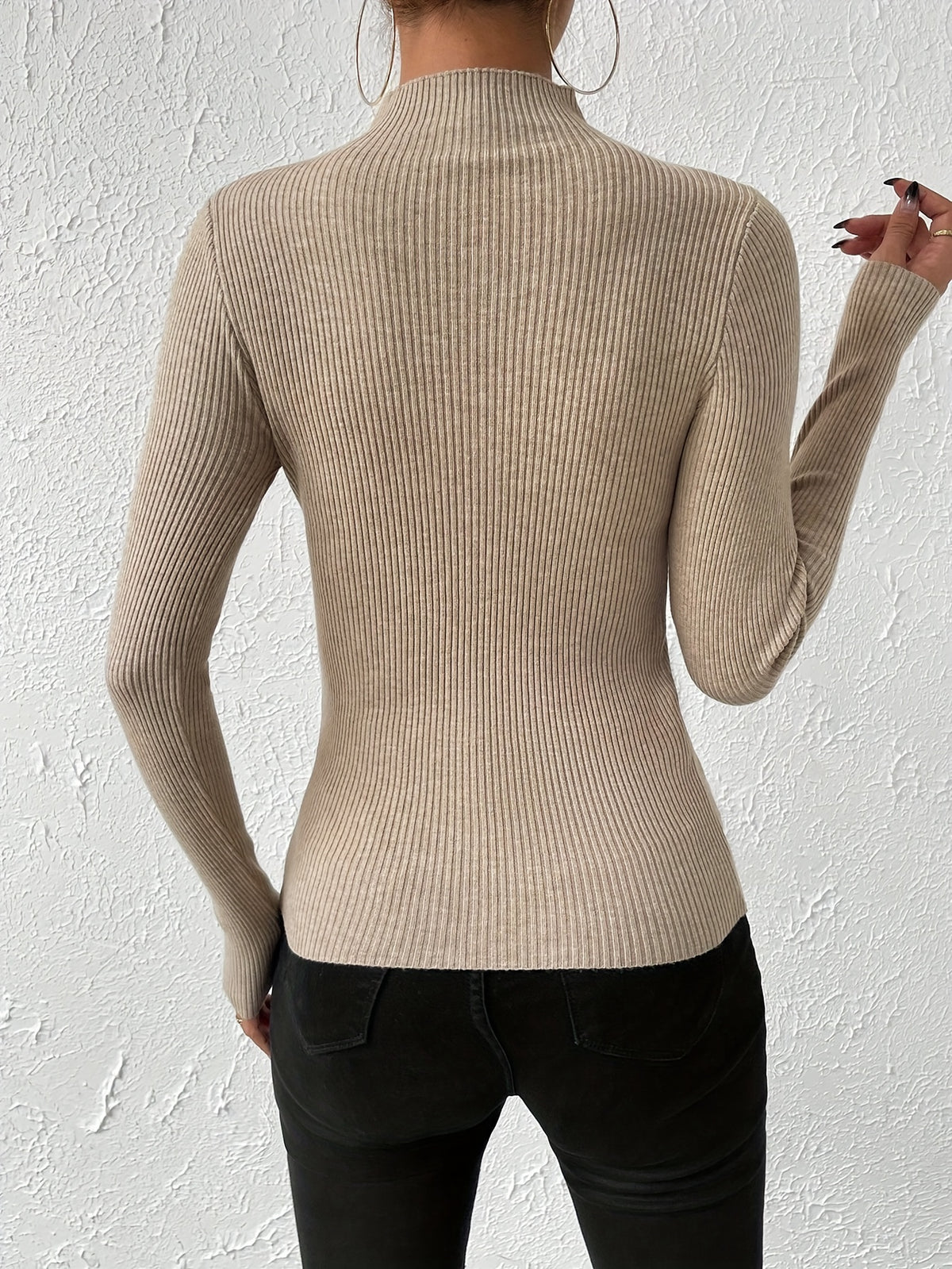 Fitted Ribbed Mock Neck Sweater