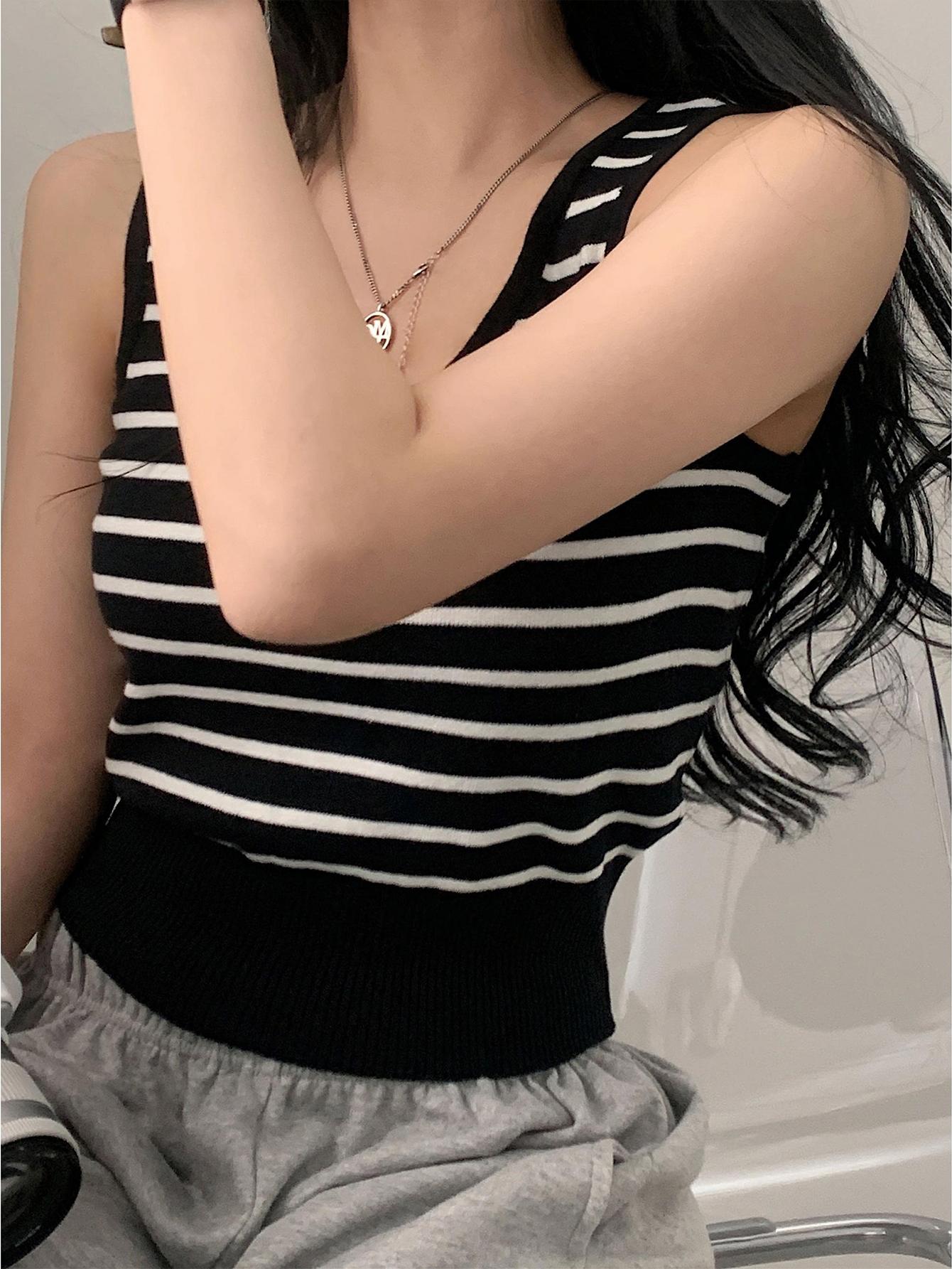 JOYSONS striped ribbed sleeveless knit tank top
