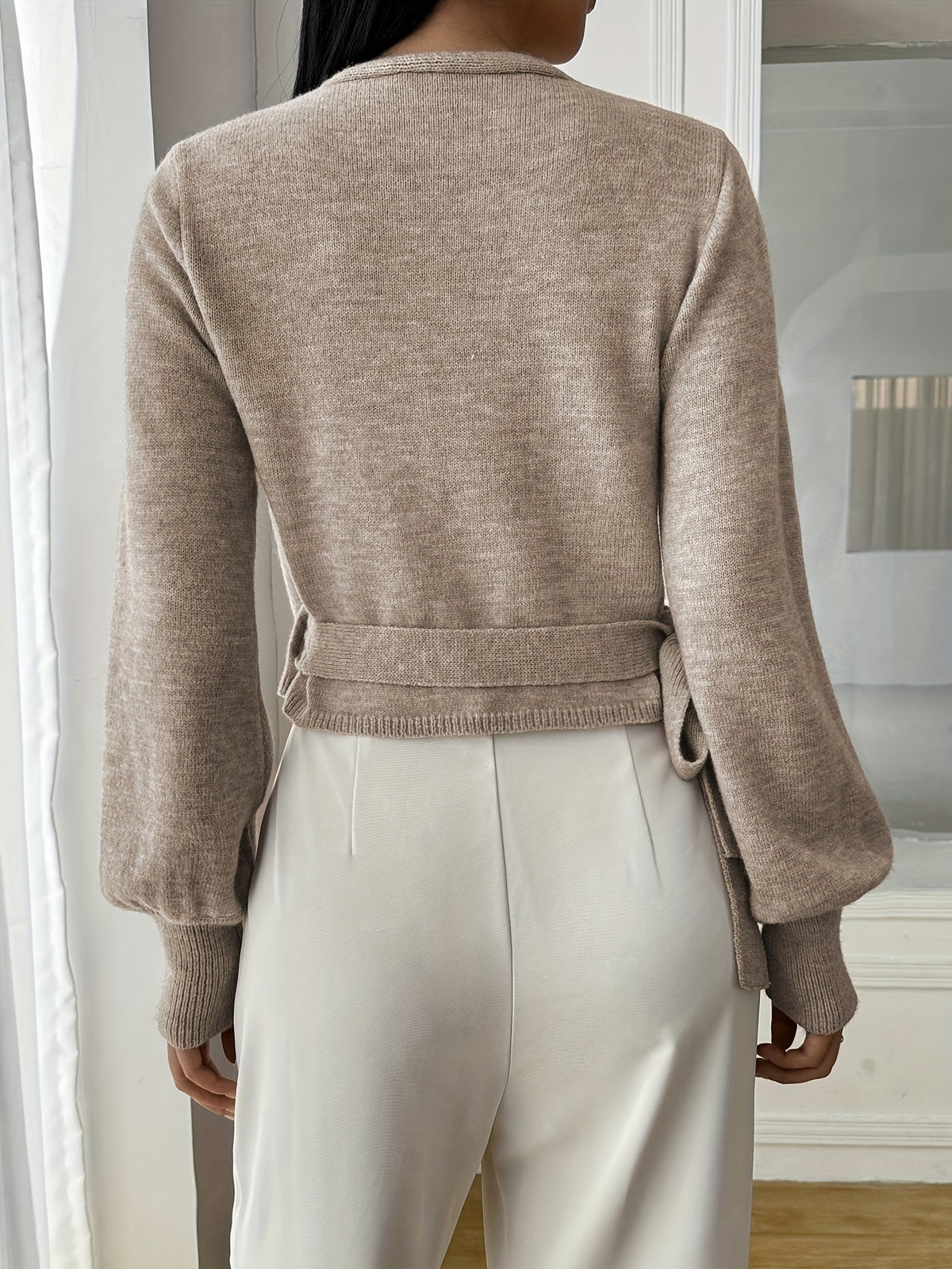 Faux Wrap Balloon Sleeve Sweater