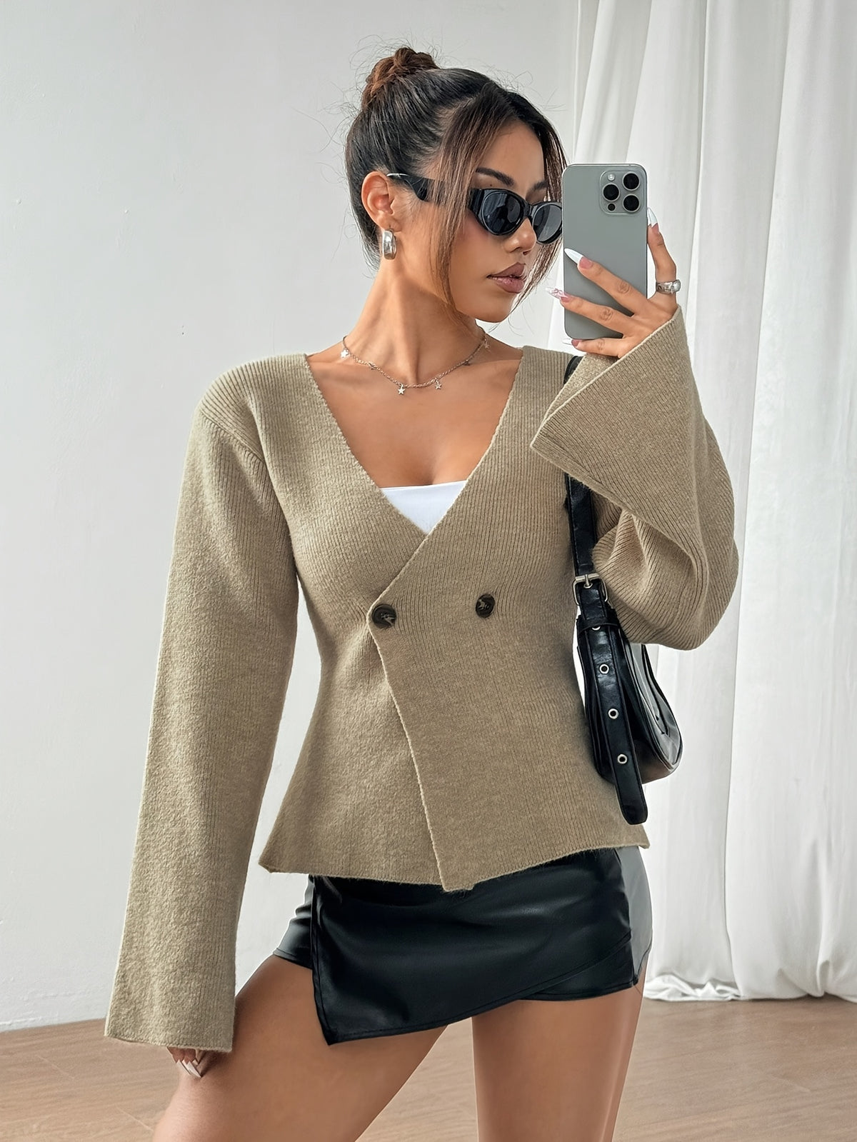Double Button Flare Sleeve Cardigan