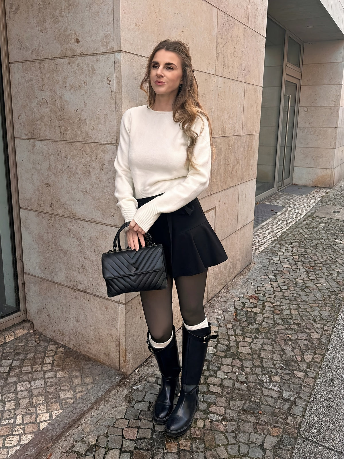 Bow Back Cropped Crew Neck Sweater