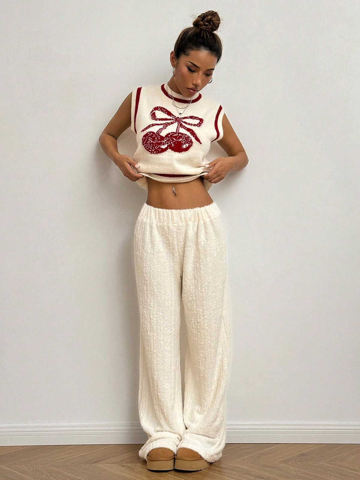 Cherry Bow Intarsia Knit Tank