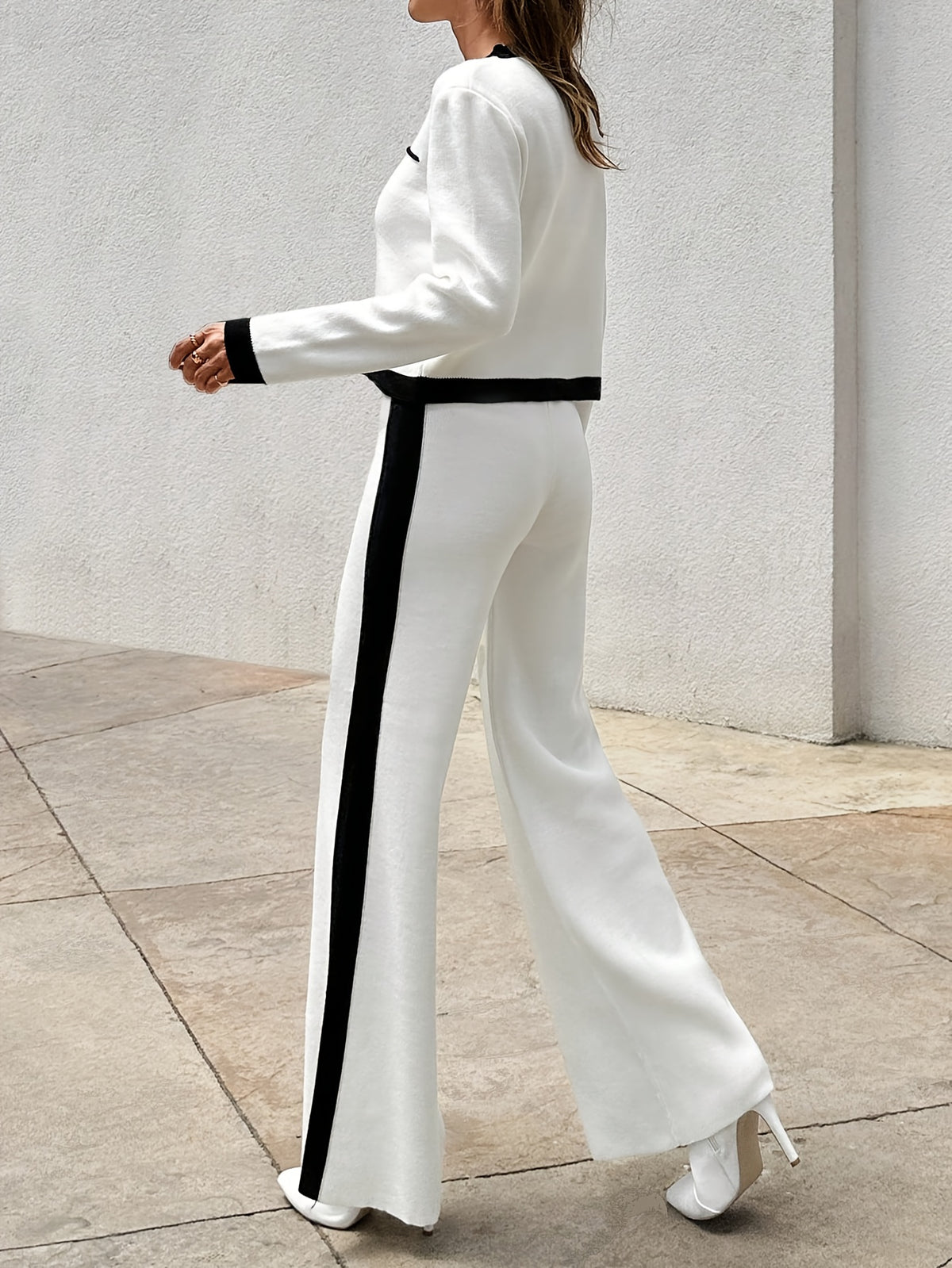 Contrast Trim Cardigan & Wide Pants Set