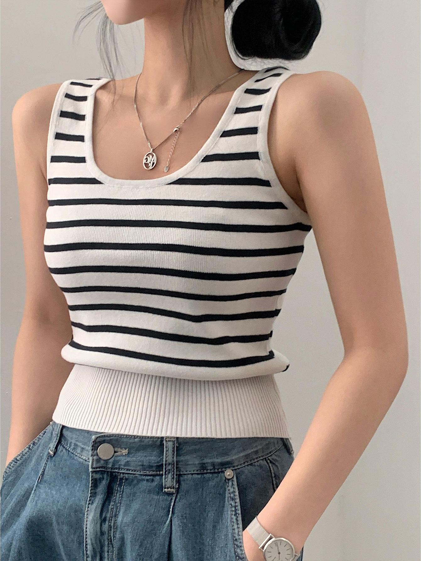 JOYSONS striped ribbed sleeveless knit tank top