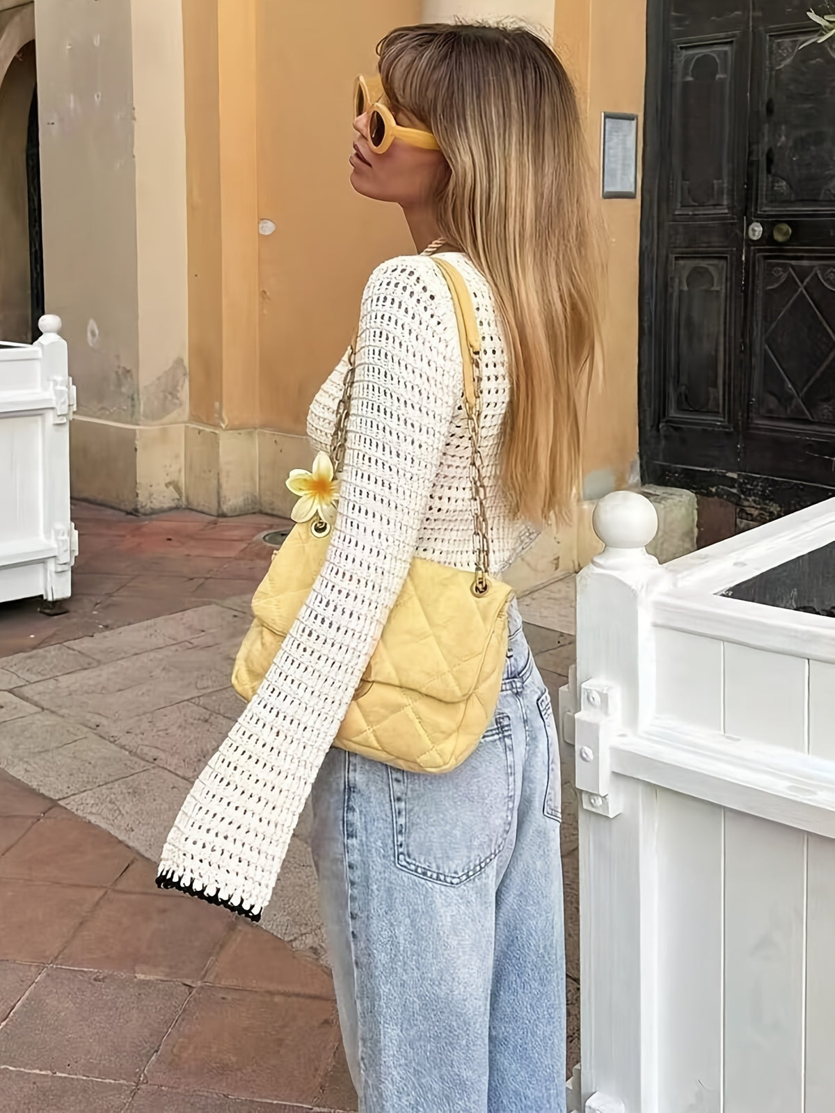 Crochet Tie Front Flare Sleeve Cardigan