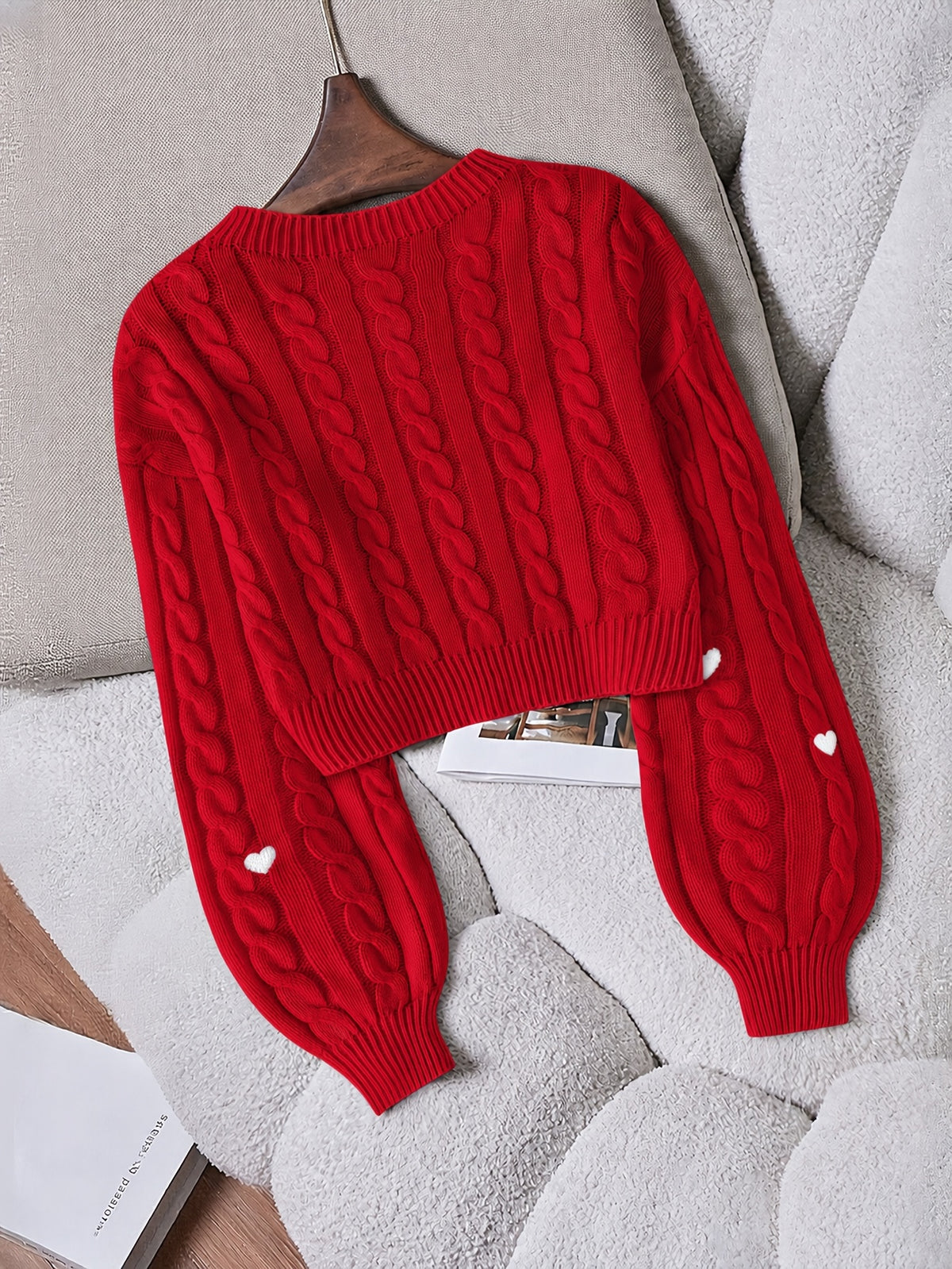 Heart Embroidered Cable Sweater