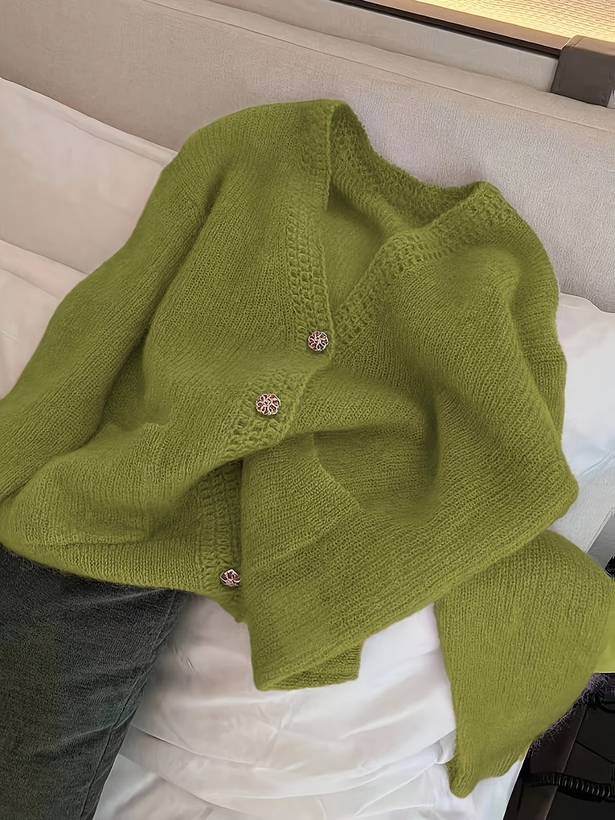 Gold Button Fuzzy Cardigan