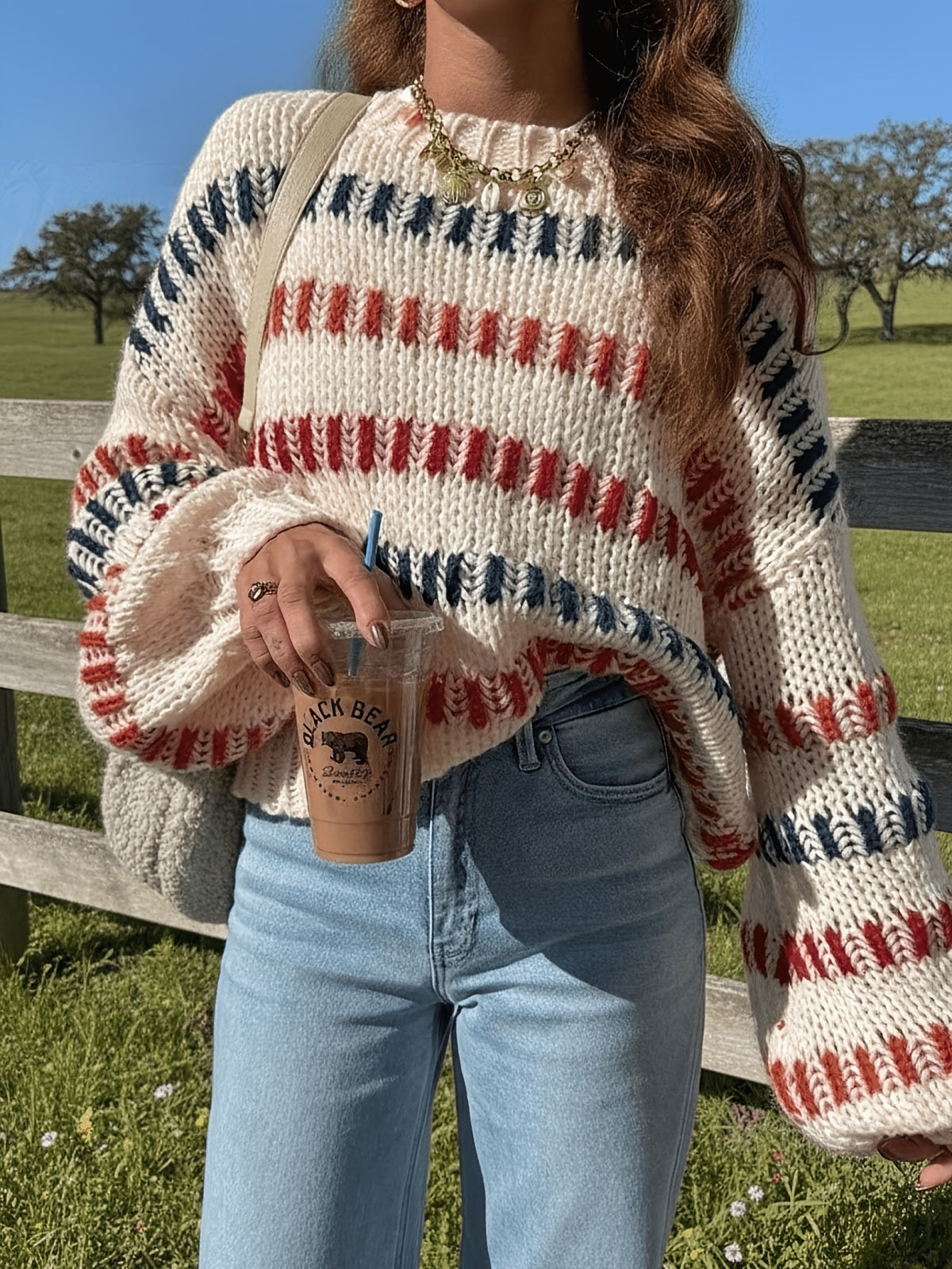 Colorful Stripe Oversized Sweater - JOYSONS