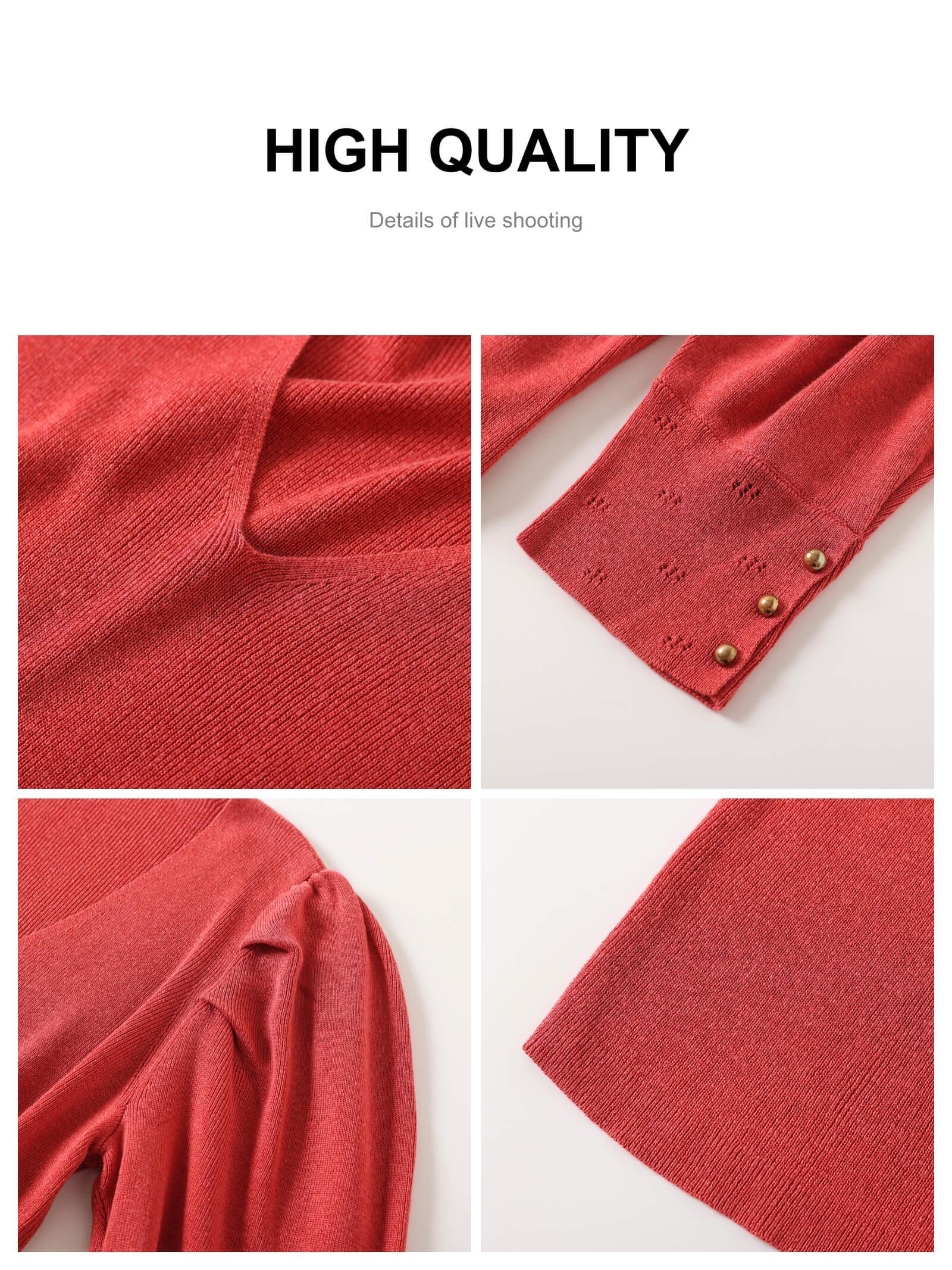 JOYSONS puff-sleeve linen-blend V-neck sweater