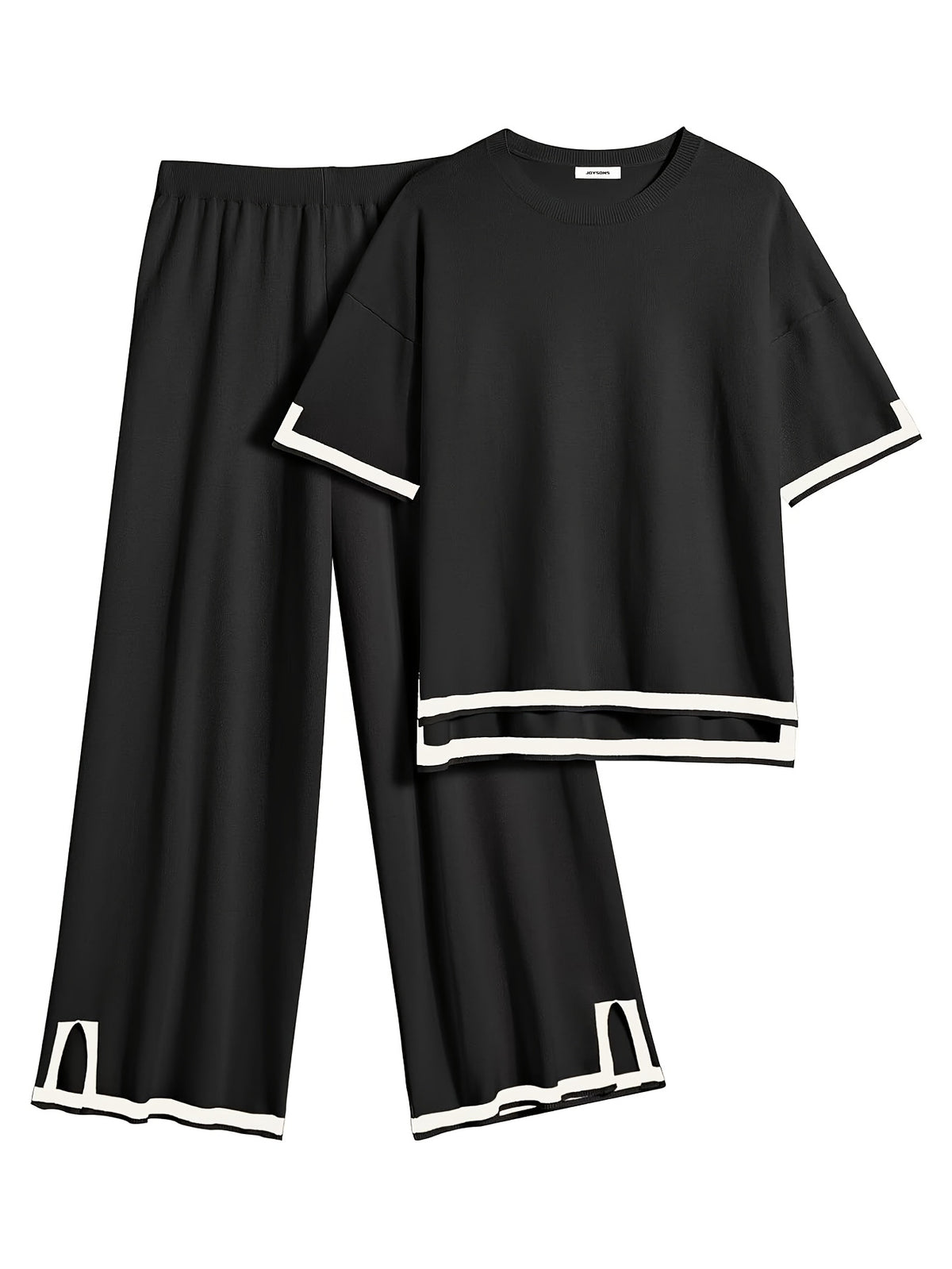 Contrast Trim Tee & Wide Leg Pant Set