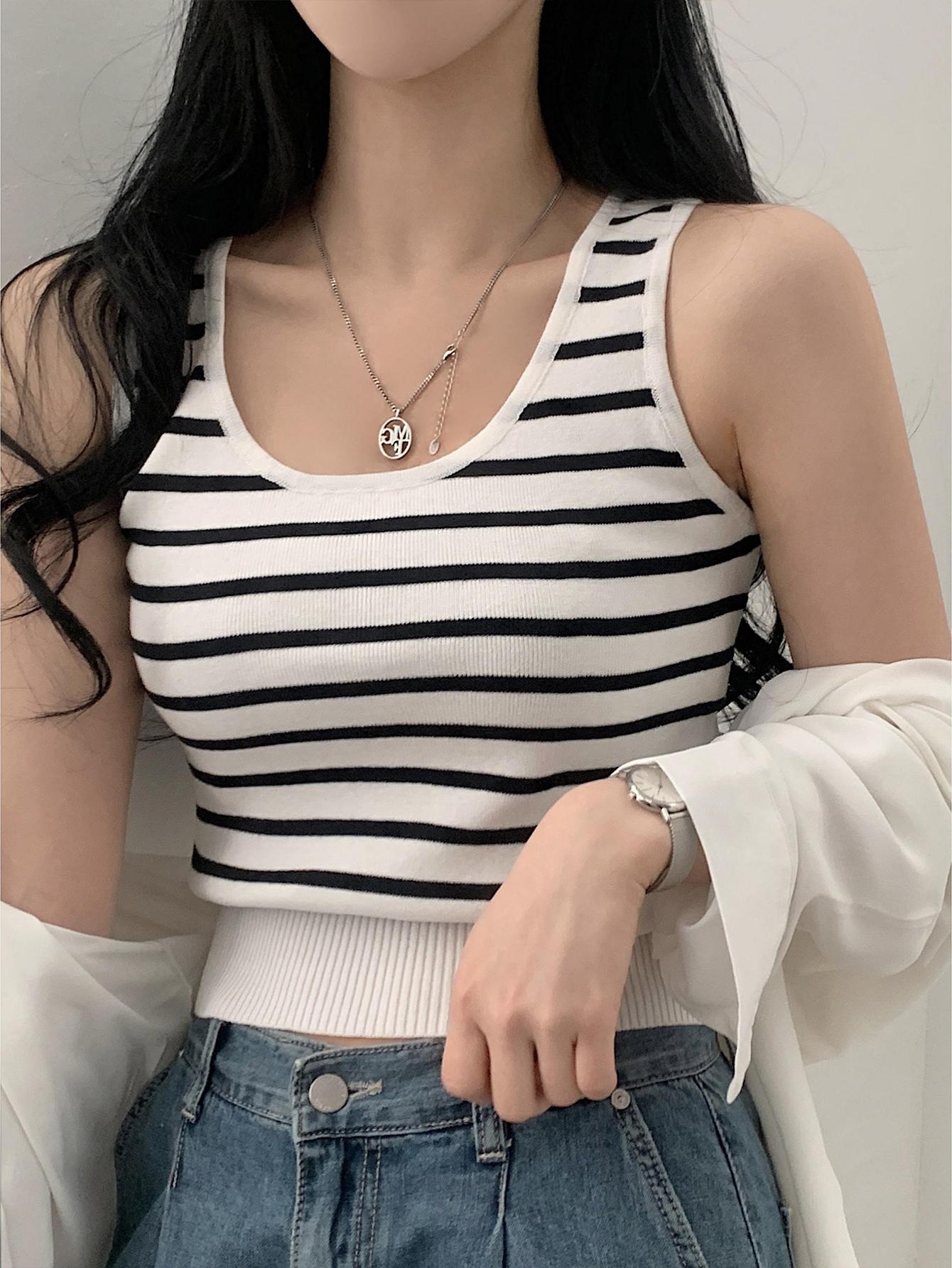 JOYSONS striped ribbed sleeveless knit tank top